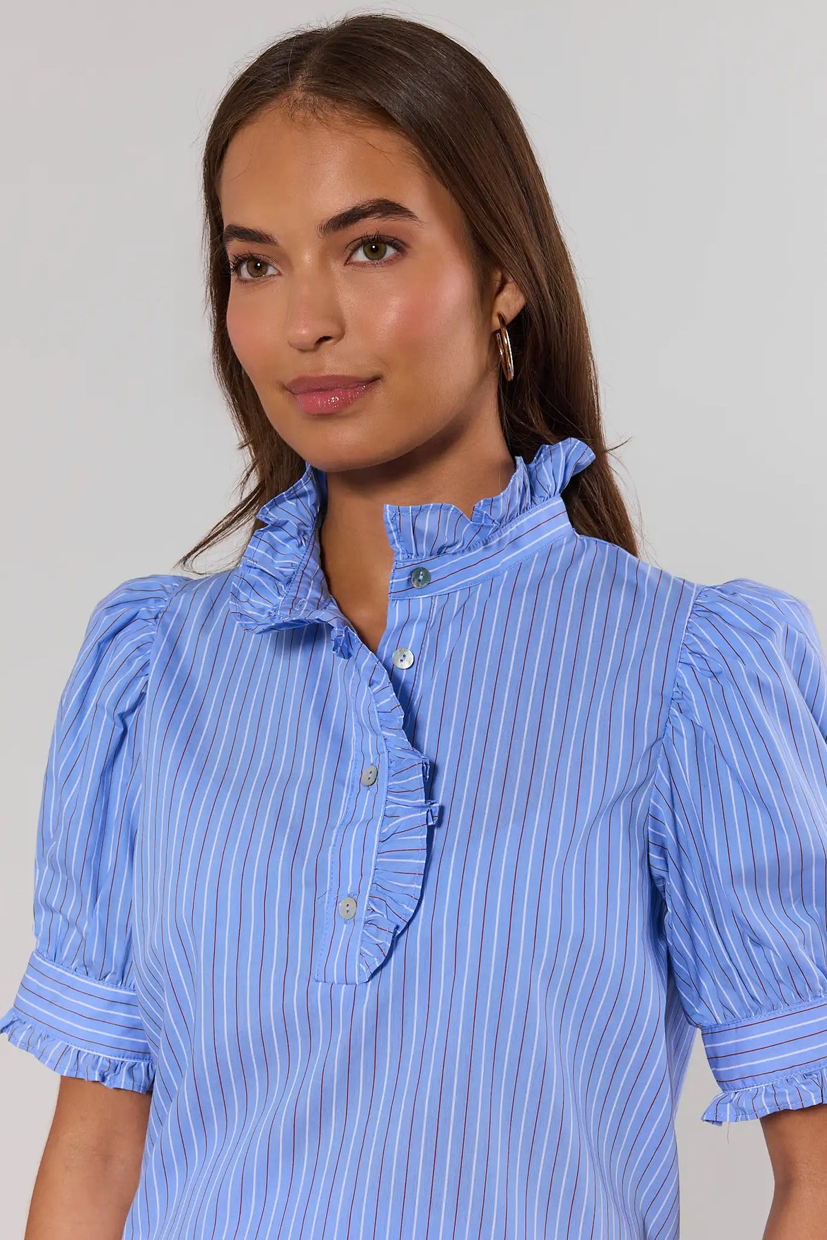 Women's Blue Striped Puff Sleeve Top | Avara | Avara