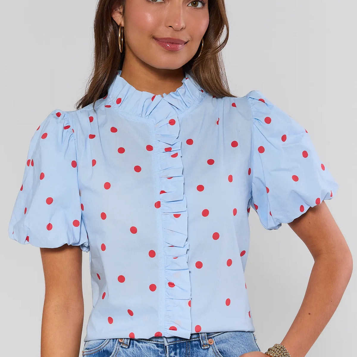 Blue Ruffle Polka Dot Top | Avara