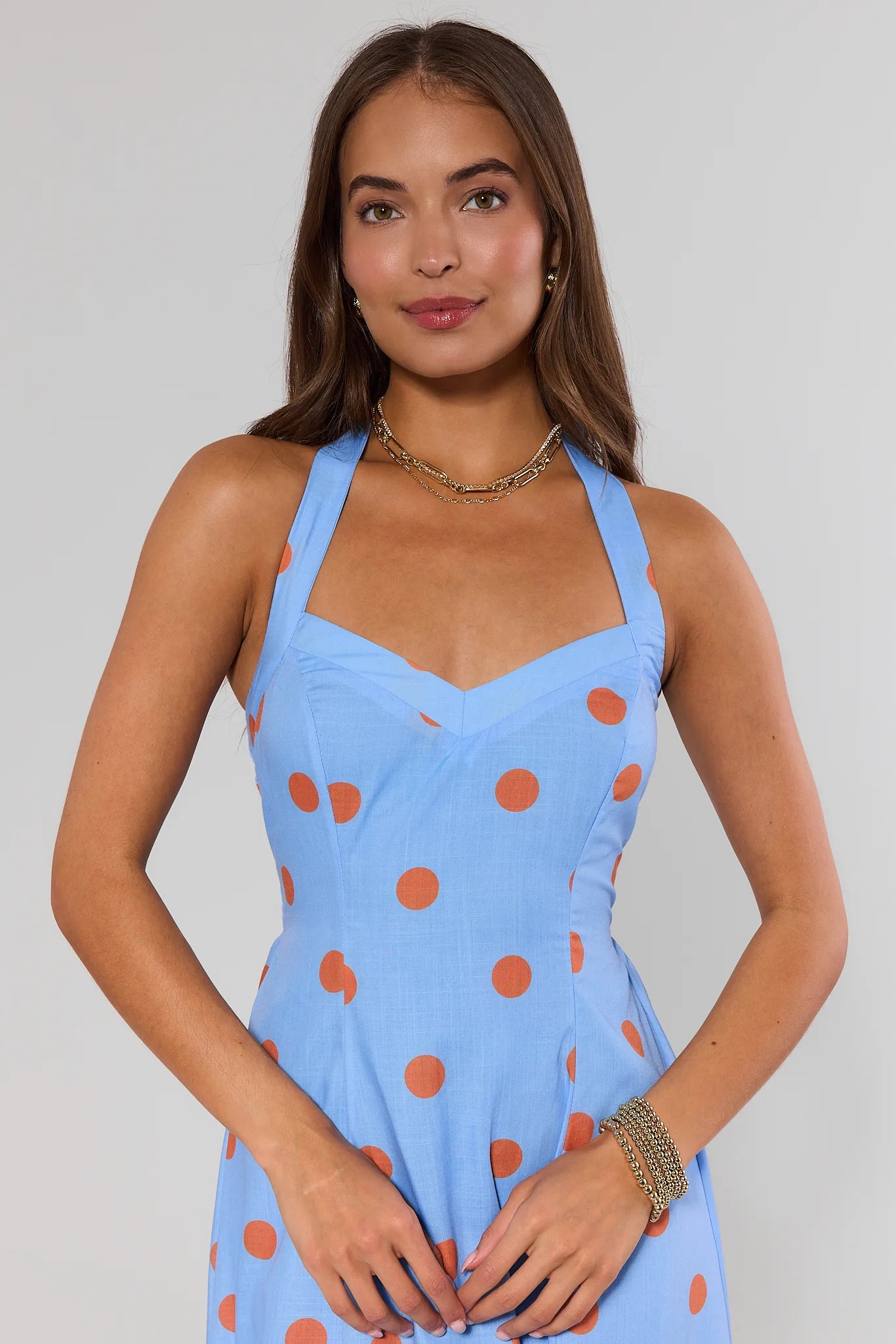 Blue Polka Dot Halter Midi Dress | Avara Blue Polka Dot Halter Midi Dress | Avara