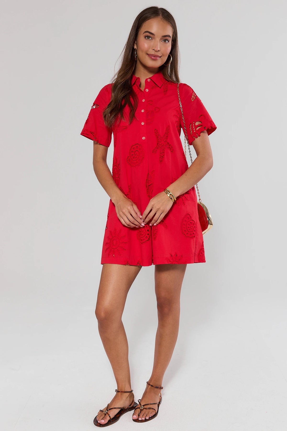 Women's Red Embroidered Short Dress | Avara