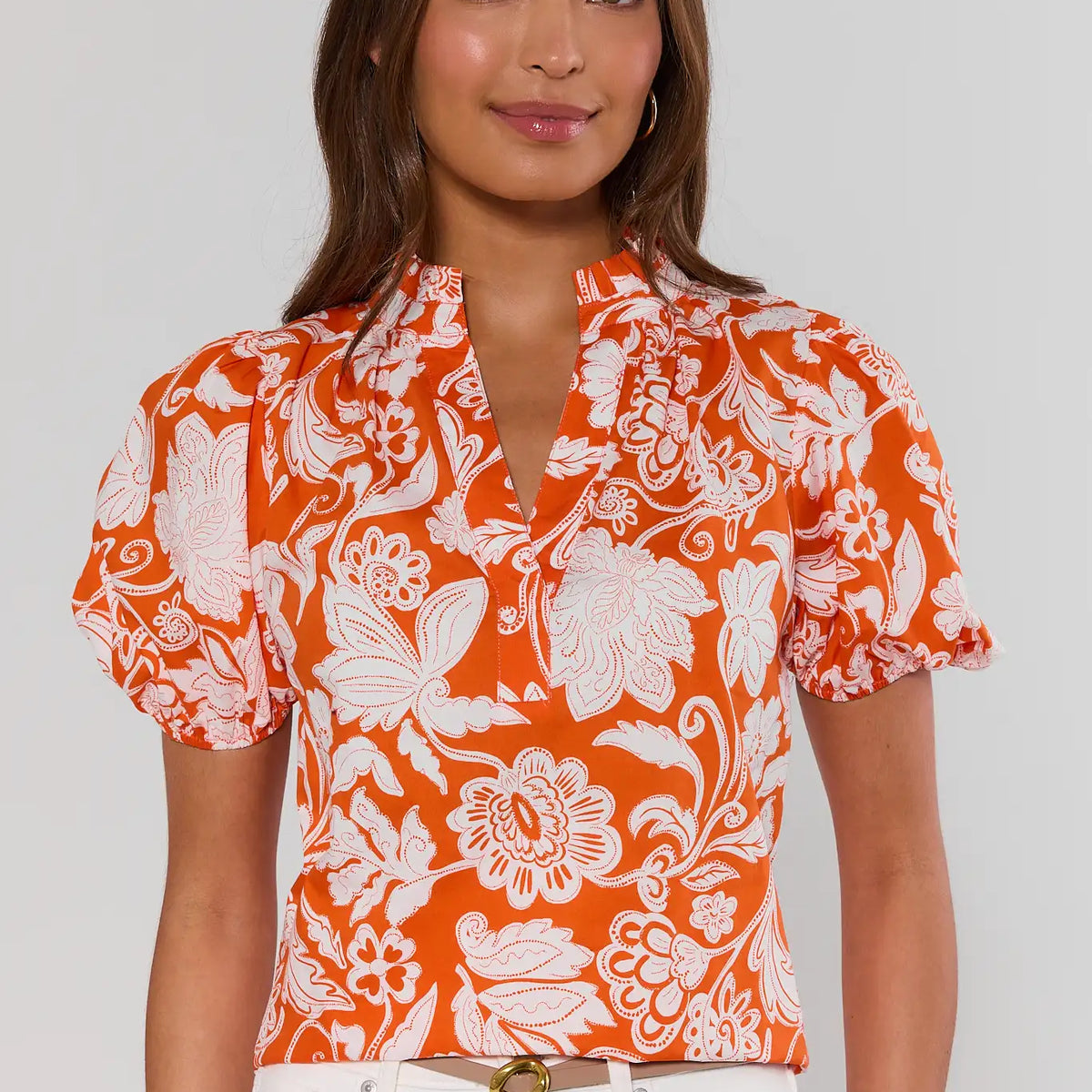 トップス Oriens Puff Sleeve Print Blouse Rosanna Orange Floral Puff Sleeve Top | Avara