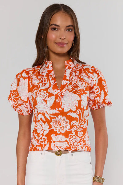 Rosanna Orange Floral Puff Sleeve Top | Avara