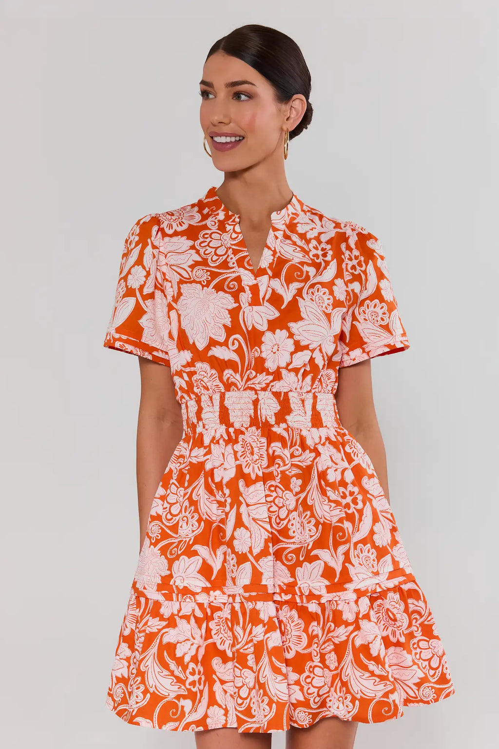 Isabella Orange Floral Print Short Dress | Women's Clothing