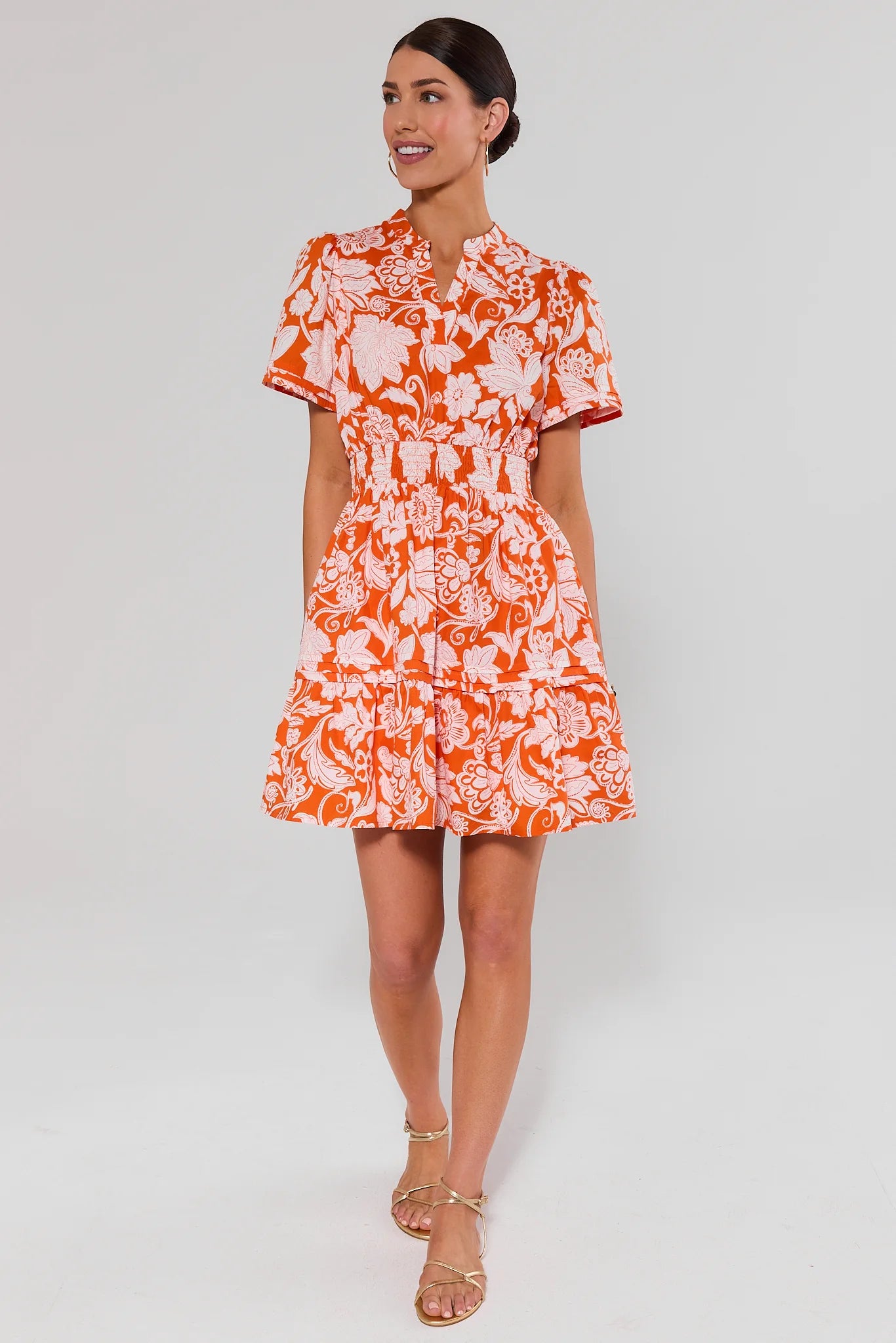 Isabella Orange Floral Print Short Dress | Women's Clothing