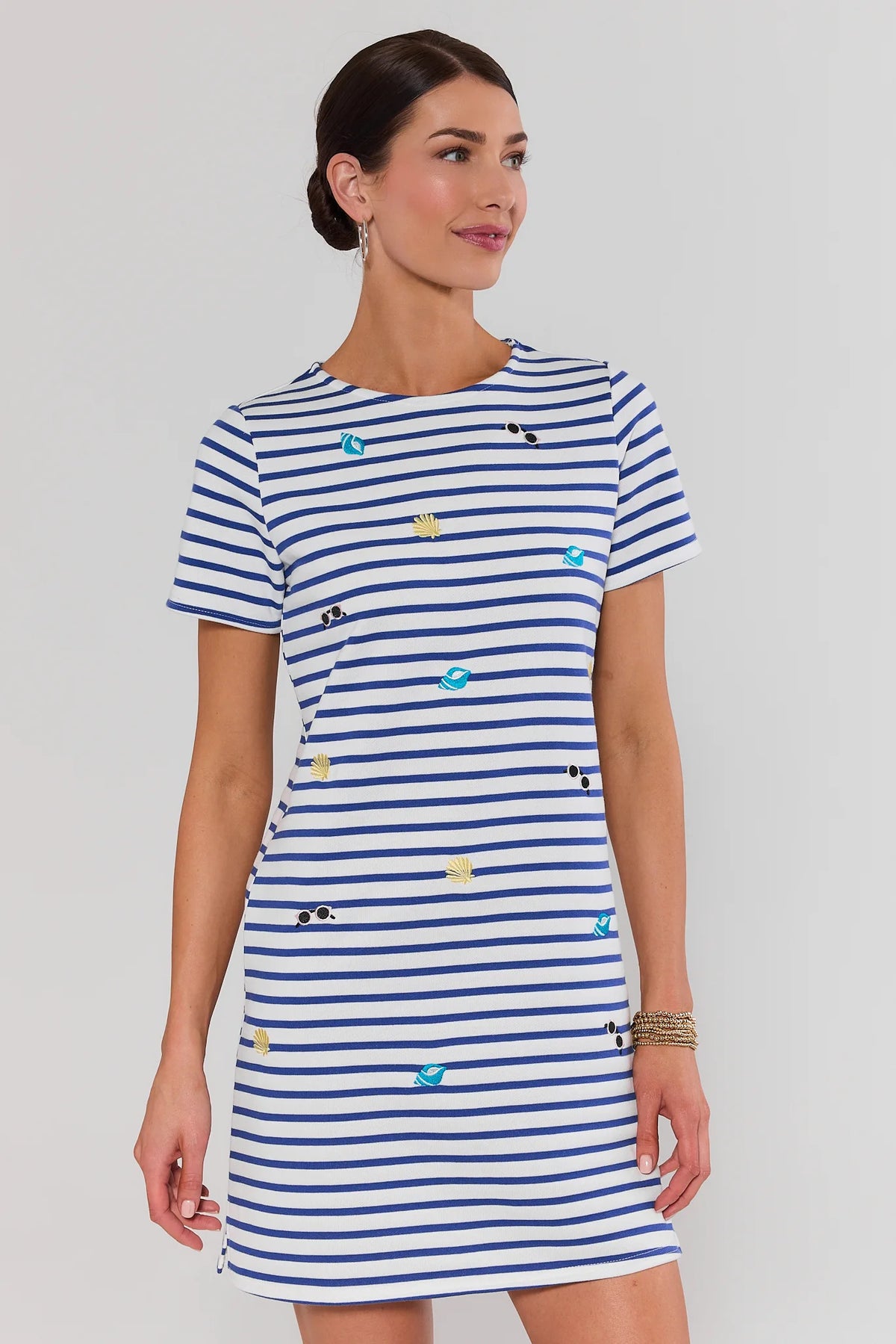 Blue Stripe Embroidered Shirt Dress | Women's Clothing