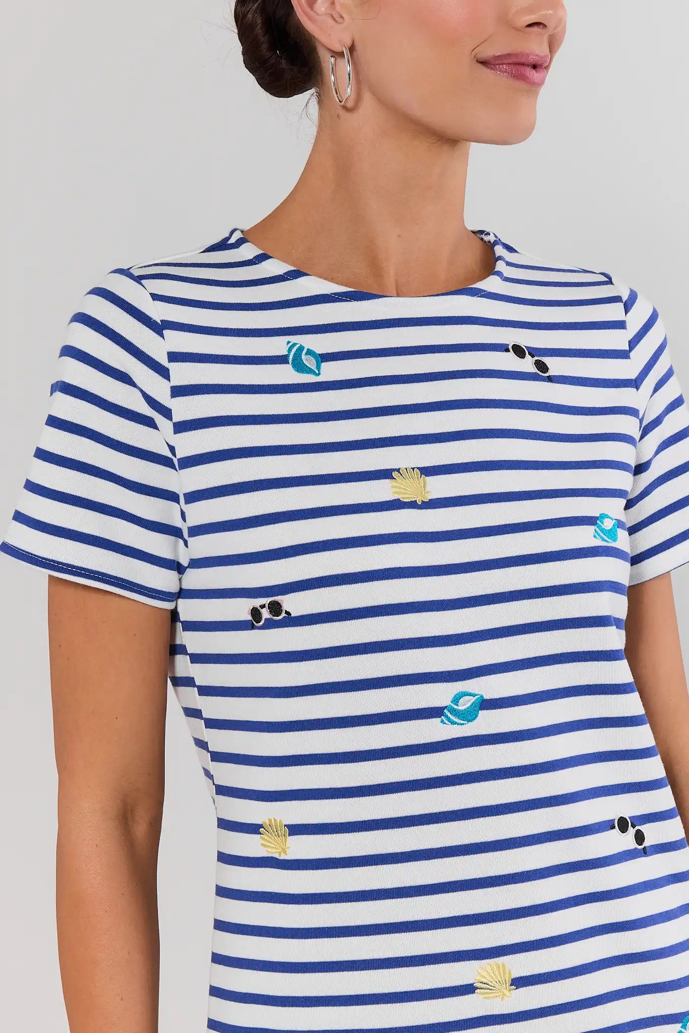 Blue Stripe Embroidered Shirt Dress | Women's Clothing