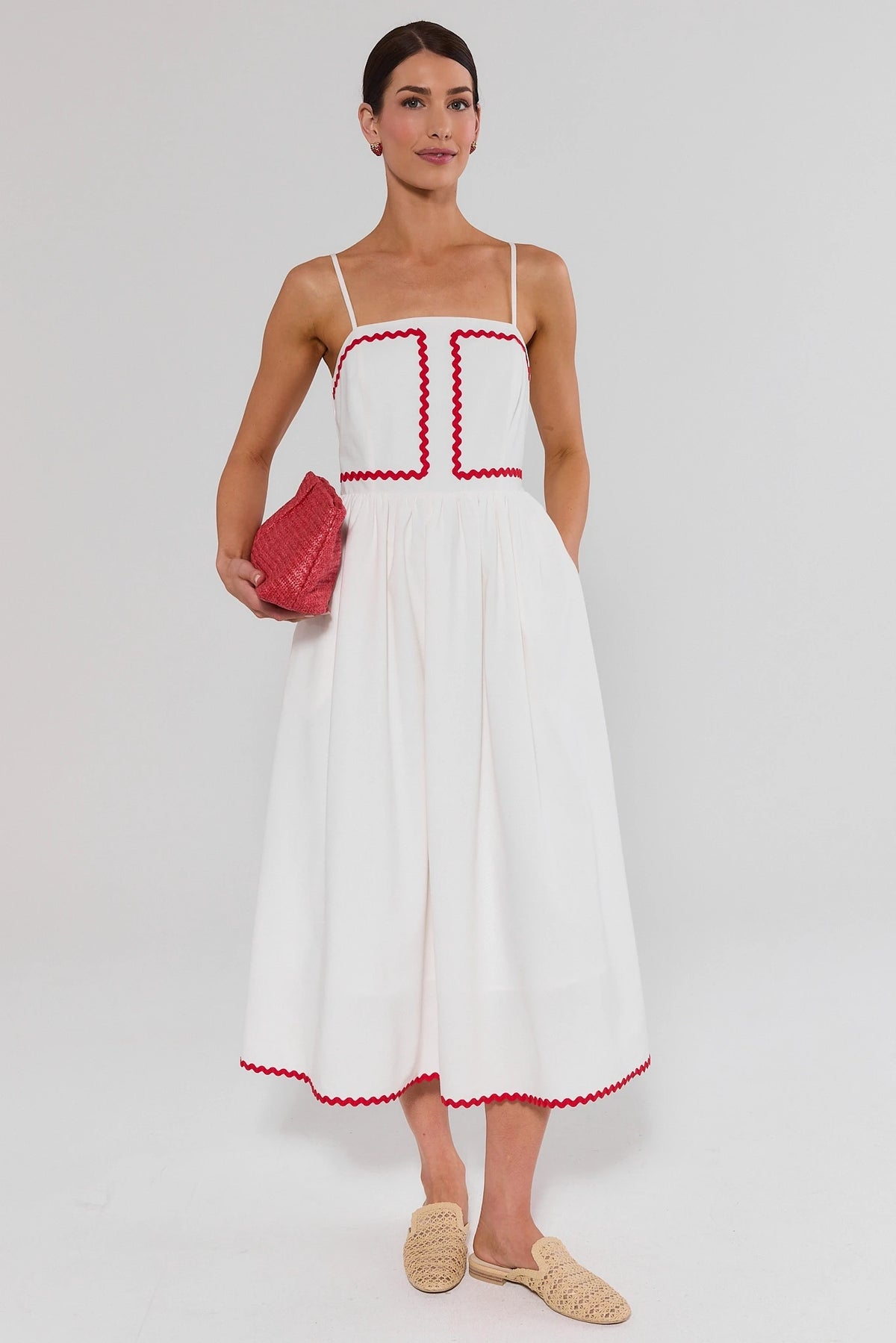 White Contrast Trim Midi Dress | Women's Clothing