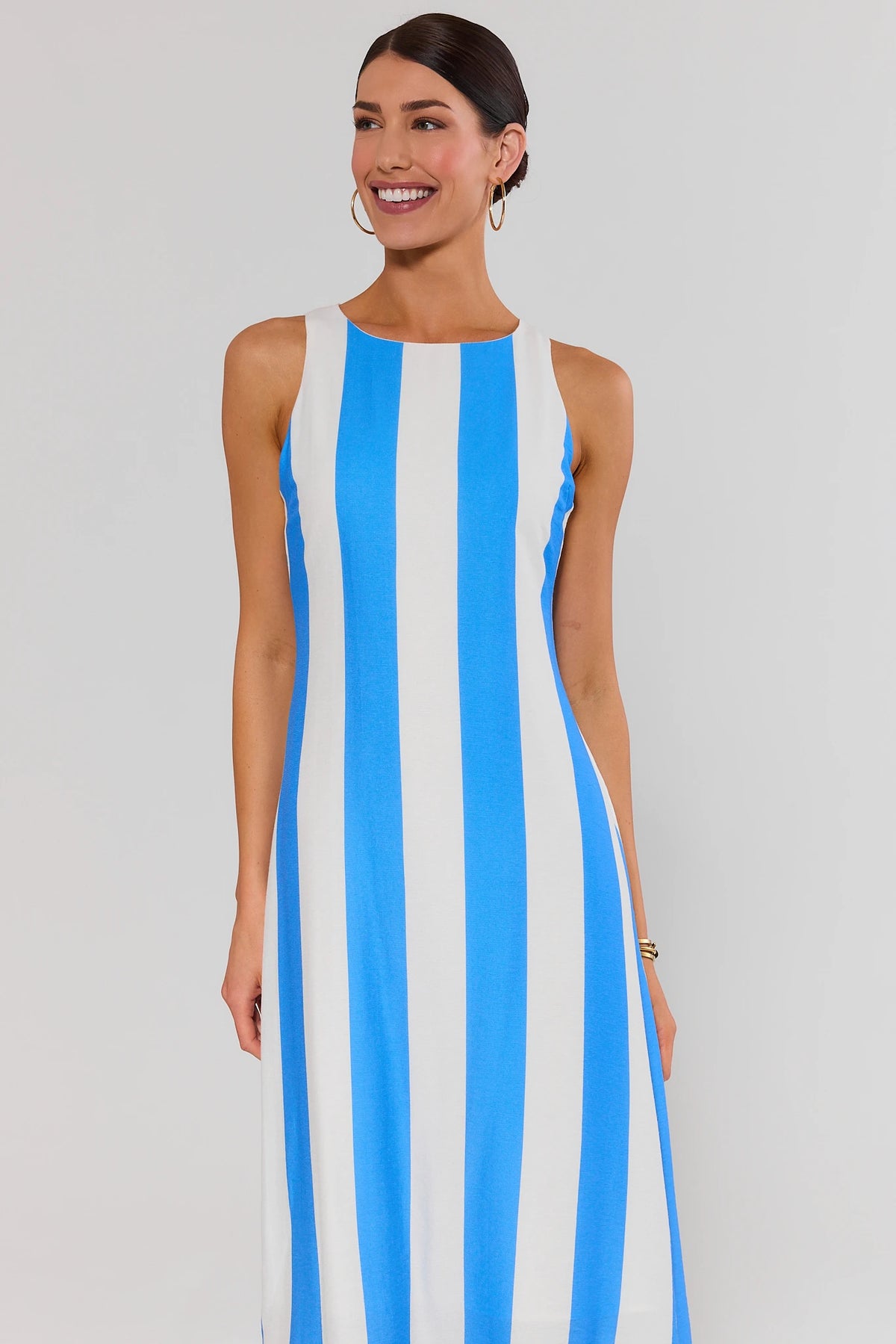 Women's Blue Striped Midi Dress | Avara