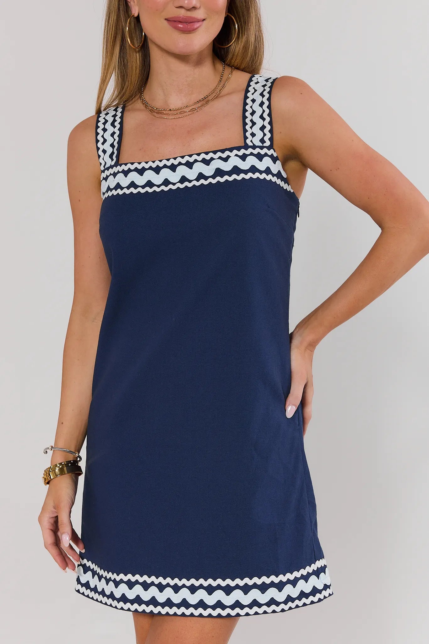 Navy Shell Embroidered Short Dress | Avara Navy Shell Embroidered Short Dress | Avara