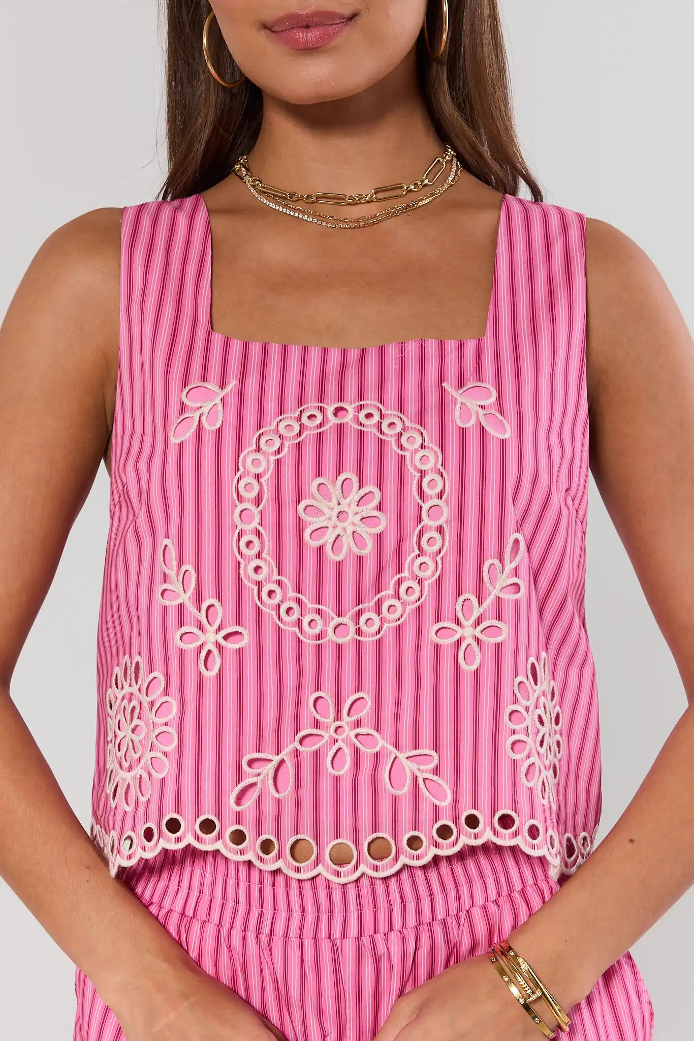 Pink Striped Eyelet Tank Top | Avara Pink Striped Eyelet Tank Top | Avara