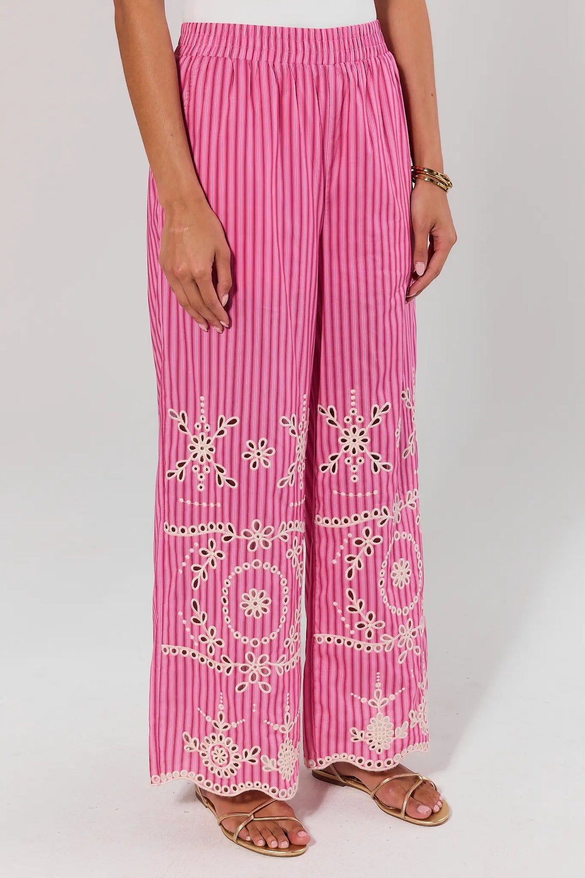 Pink Striped Eyelet Pants | Avara | Avara