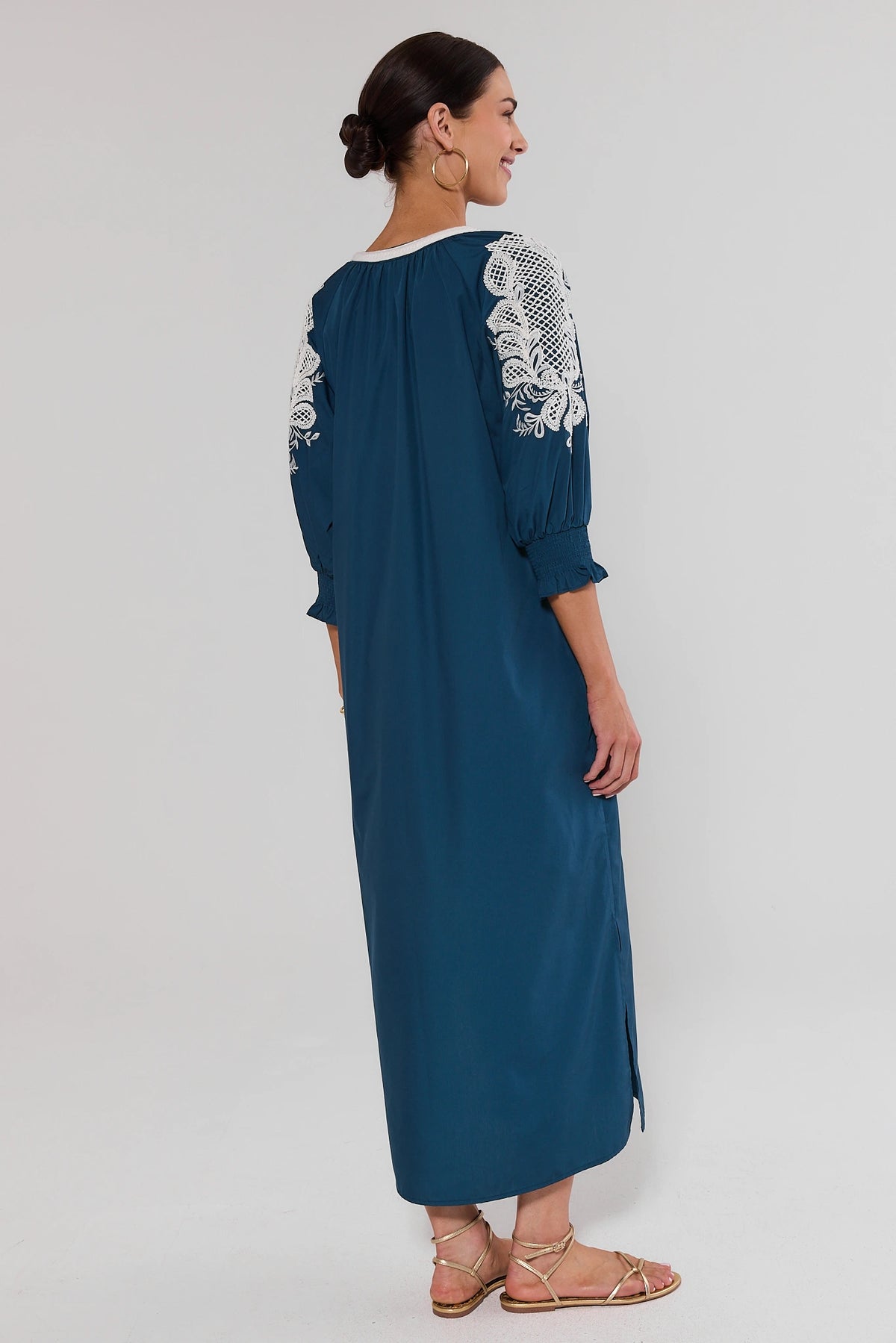 Vivian Navy Embroidered Midi Dress | Women's Clothing