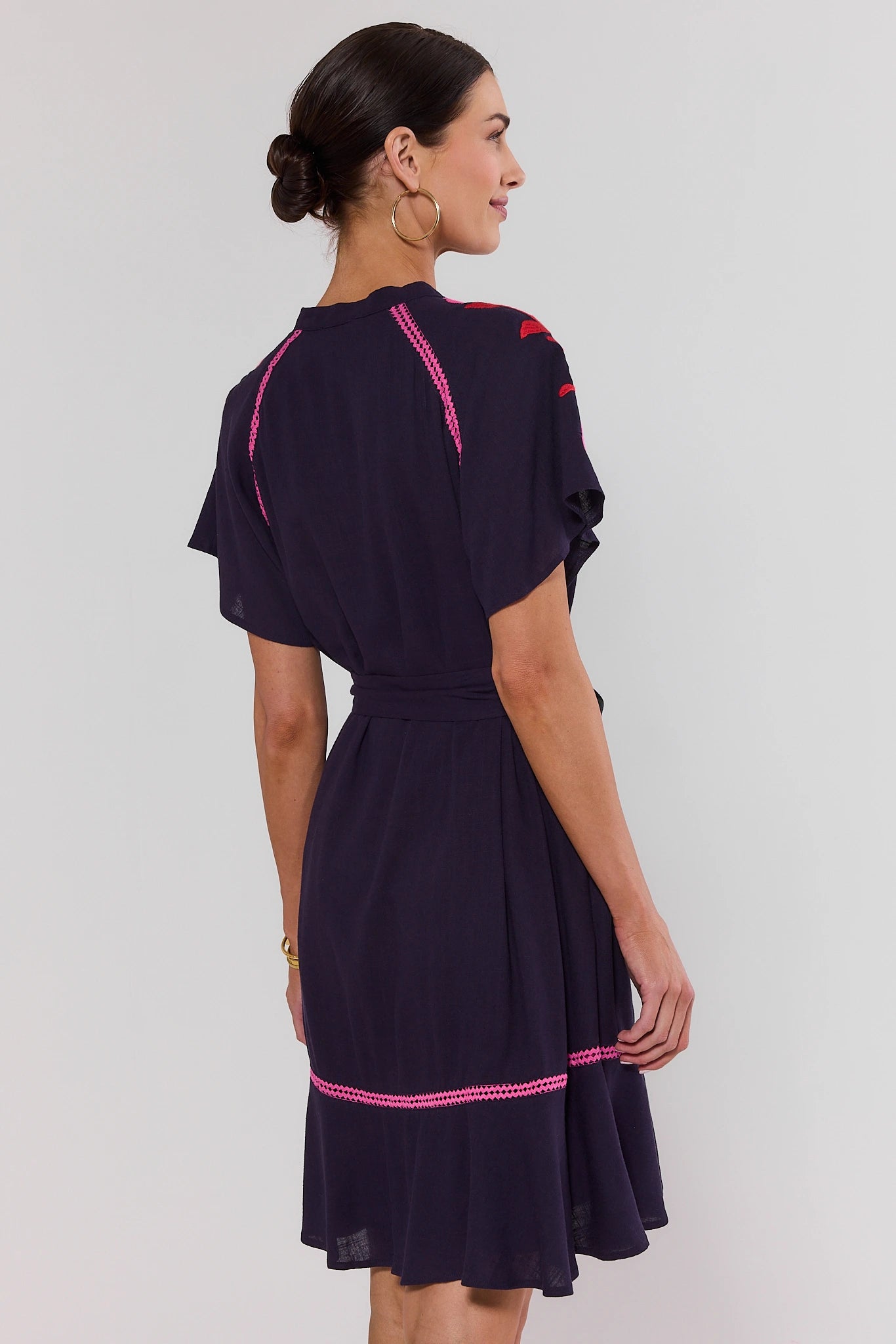 Ana Plum Embroidered Short Dress | Avara