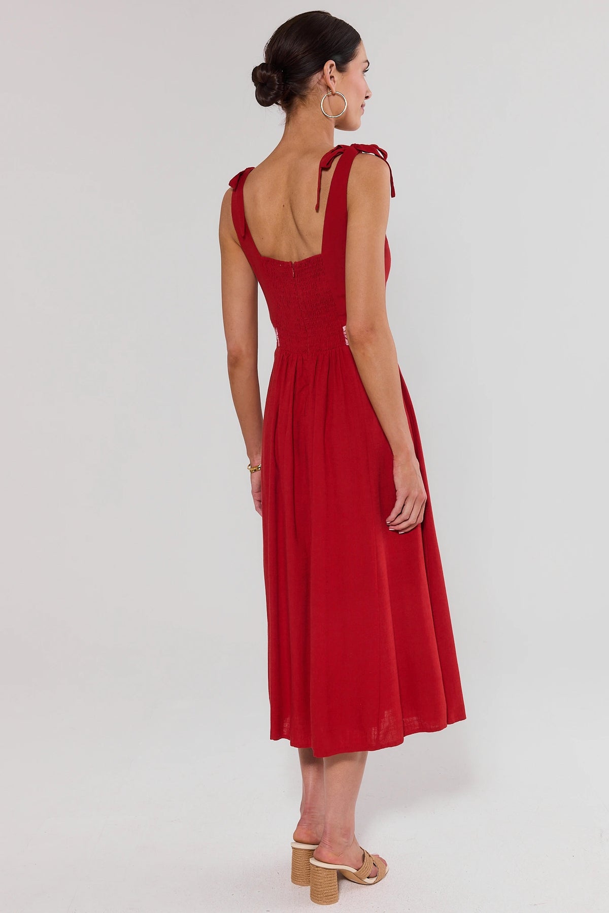 midi red dresses for women Confête - Heath Puff Sleeve Casual Day Dress and full of charm Rihoas Square Neck Ribbed Midi
