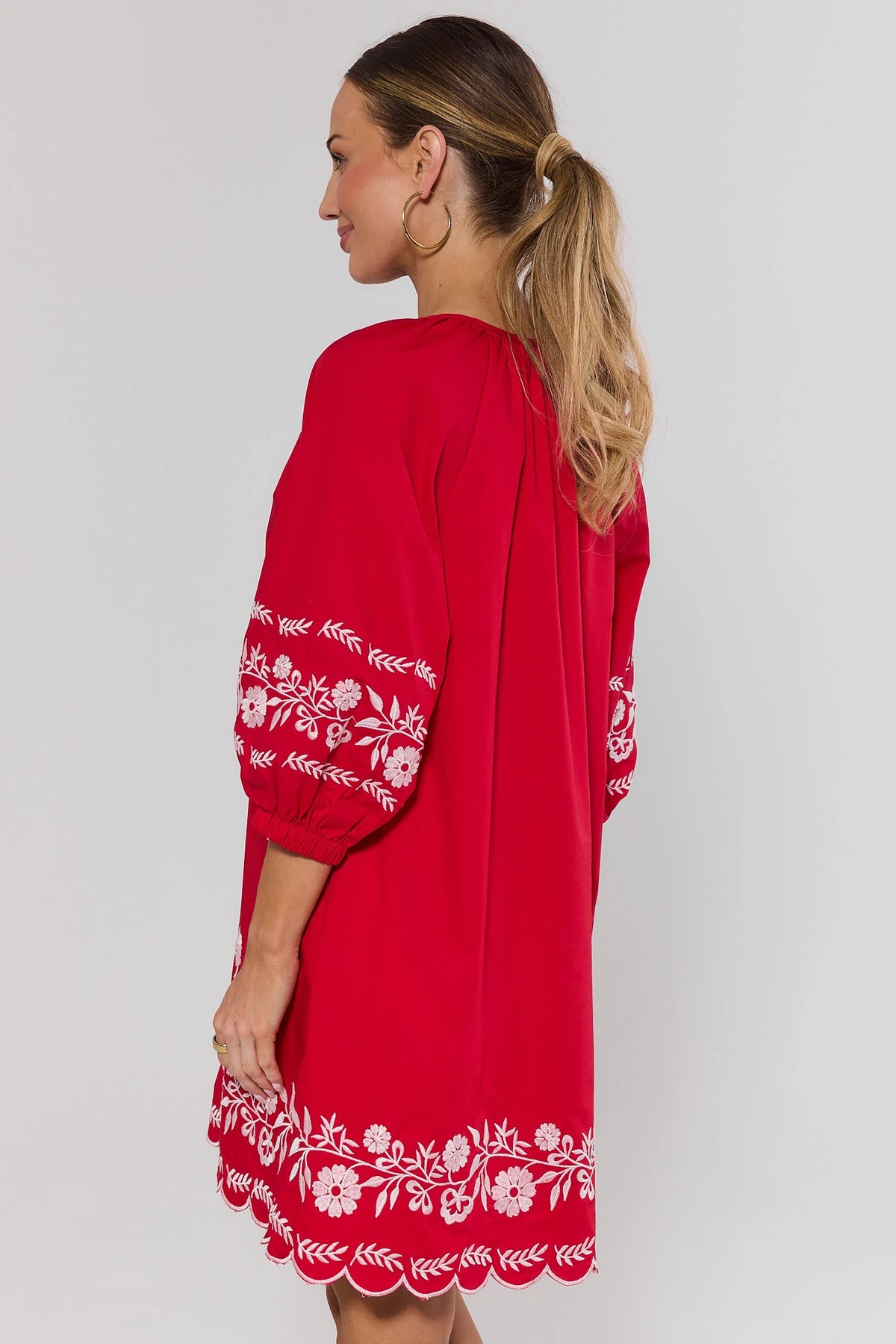 Tara Red Embroidered Short Dress | Women's Clothing