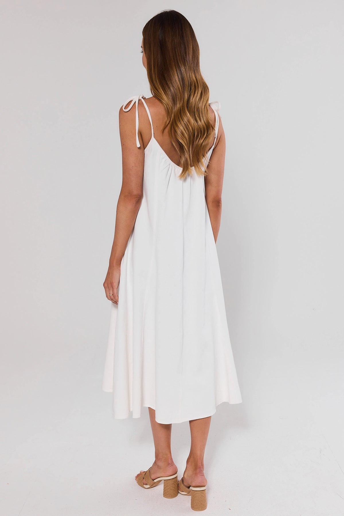 White Denim Tie Midi Dress | Women's Clothing