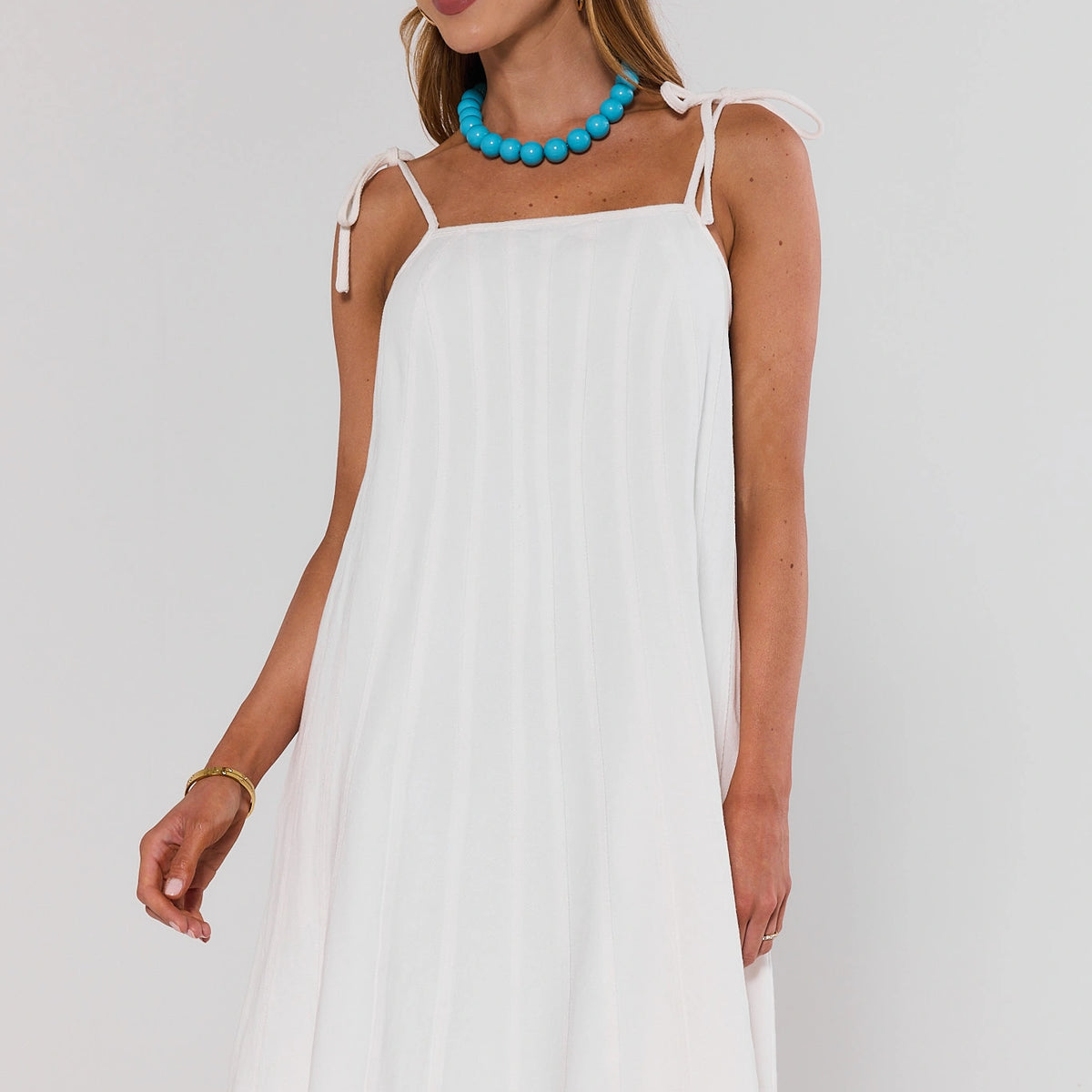 white jean dress White Denim Tie Midi Dress | Women's Clothing