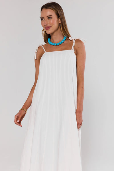 White Denim Tie Midi Dress | Women's Clothing