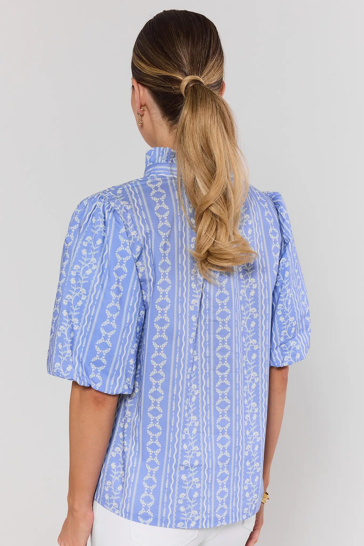 Janet Blue Printed Ruffle Collar Top | Avara