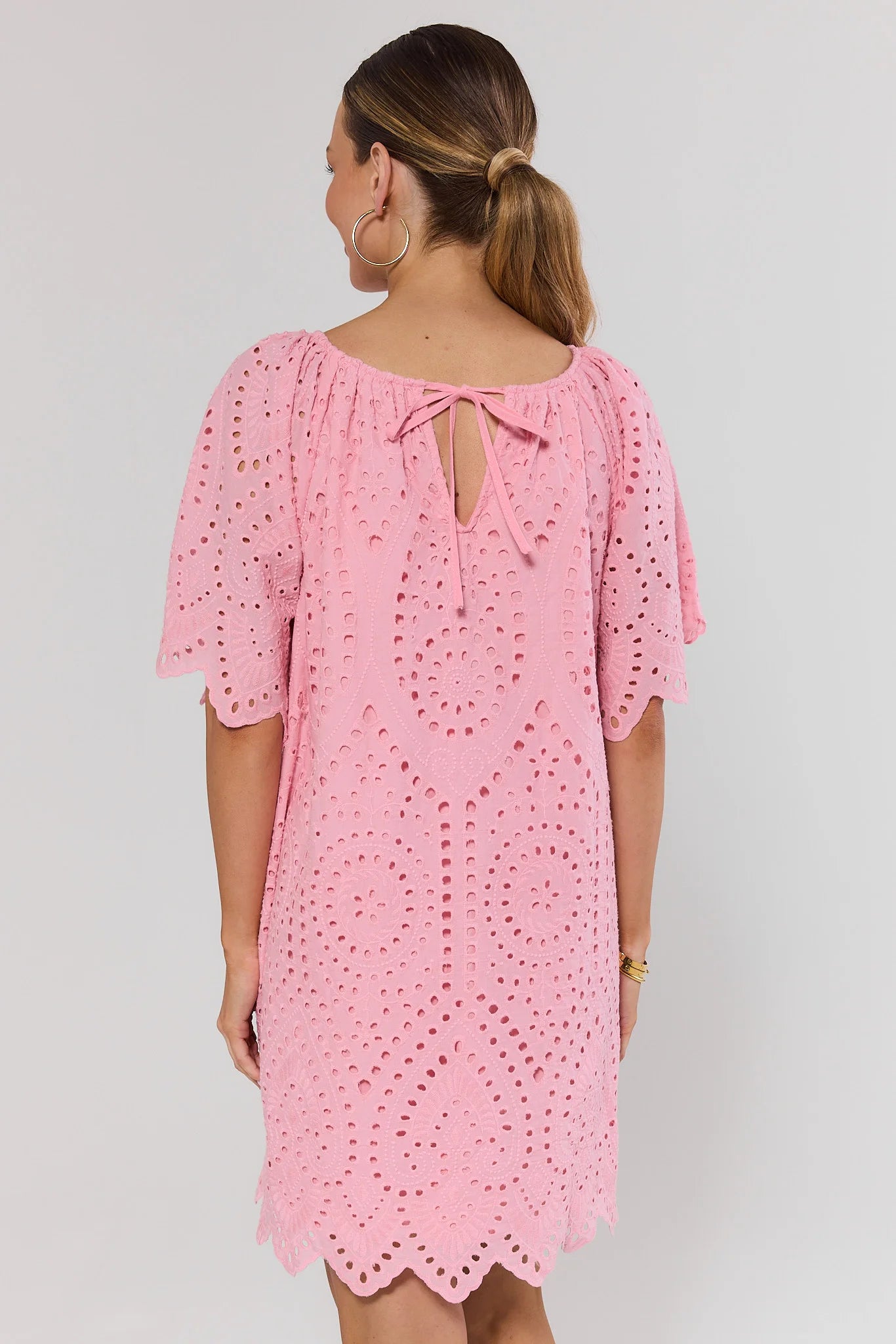 Pink Eyelet Embroidered Tunic Dress | Avara