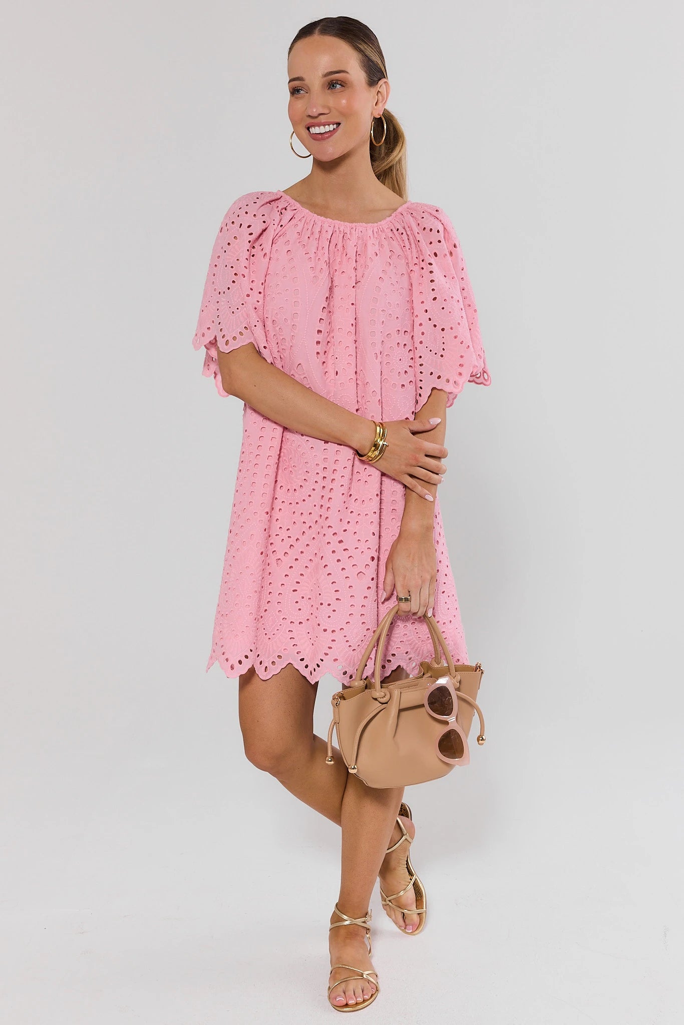 Pink Eyelet Embroidered Tunic Dress | Avara Pink Eyelet Embroidered Tunic Dress | Avara