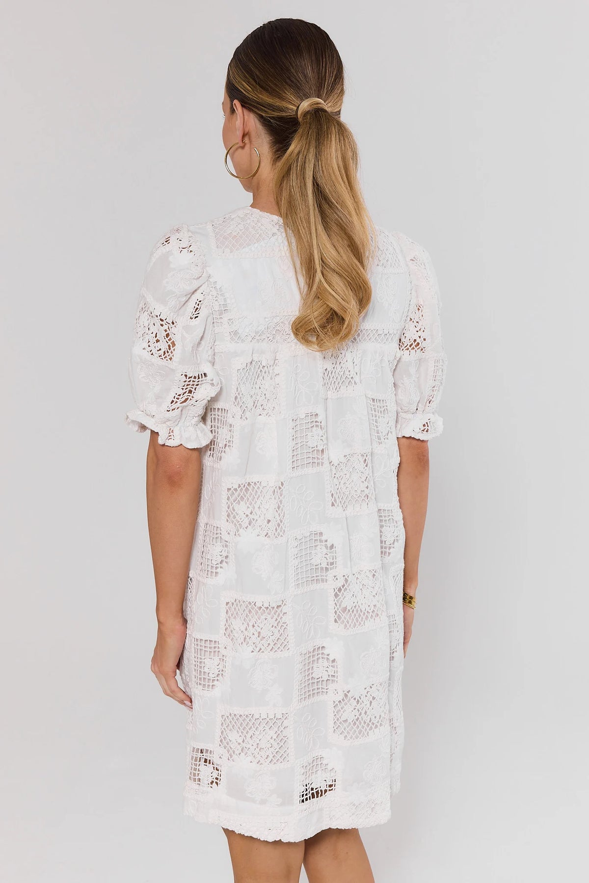White Eyelet Embroidered Short Dress | Women's Clothing