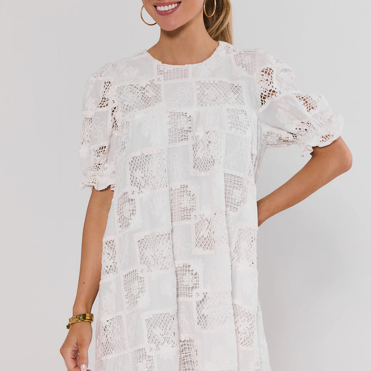 embroidered eyelet dress White Eyelet Embroidered Short Dress
