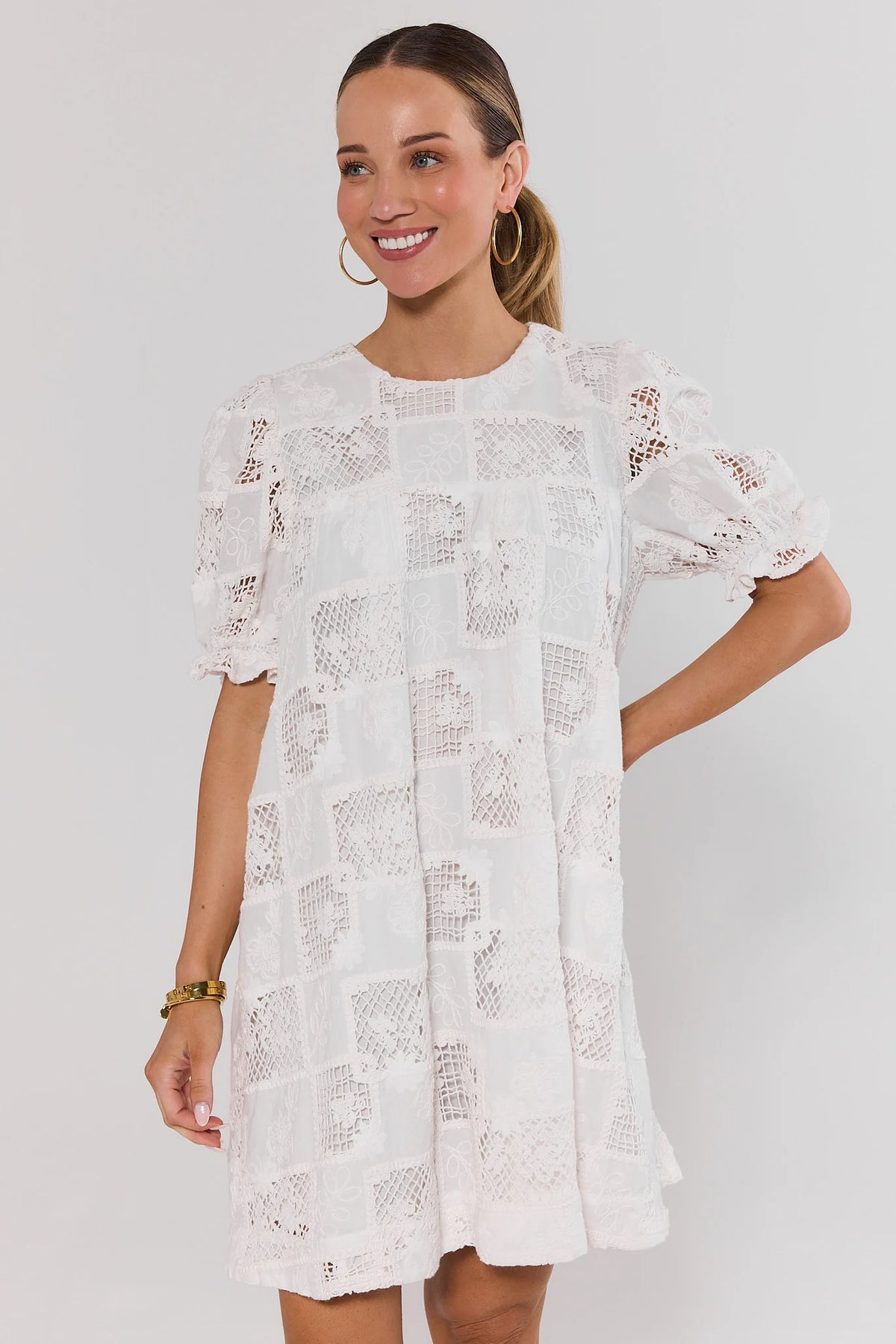white lace dress with short sleeves Eyelet | Avara Color:saltwater-beach-balls slingback flats How to Remove Deodorant Invisible zip closure