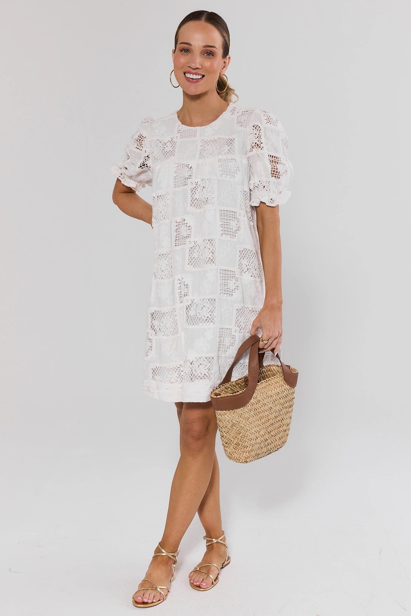 hold the phone eyelet mini dress White Eyelet Embroidered Short Dress