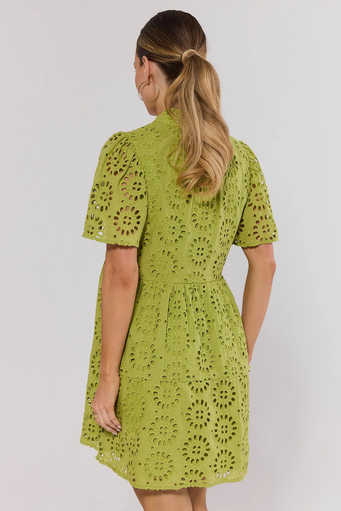 Green Eyelet Embroidered Short Dress | Avara