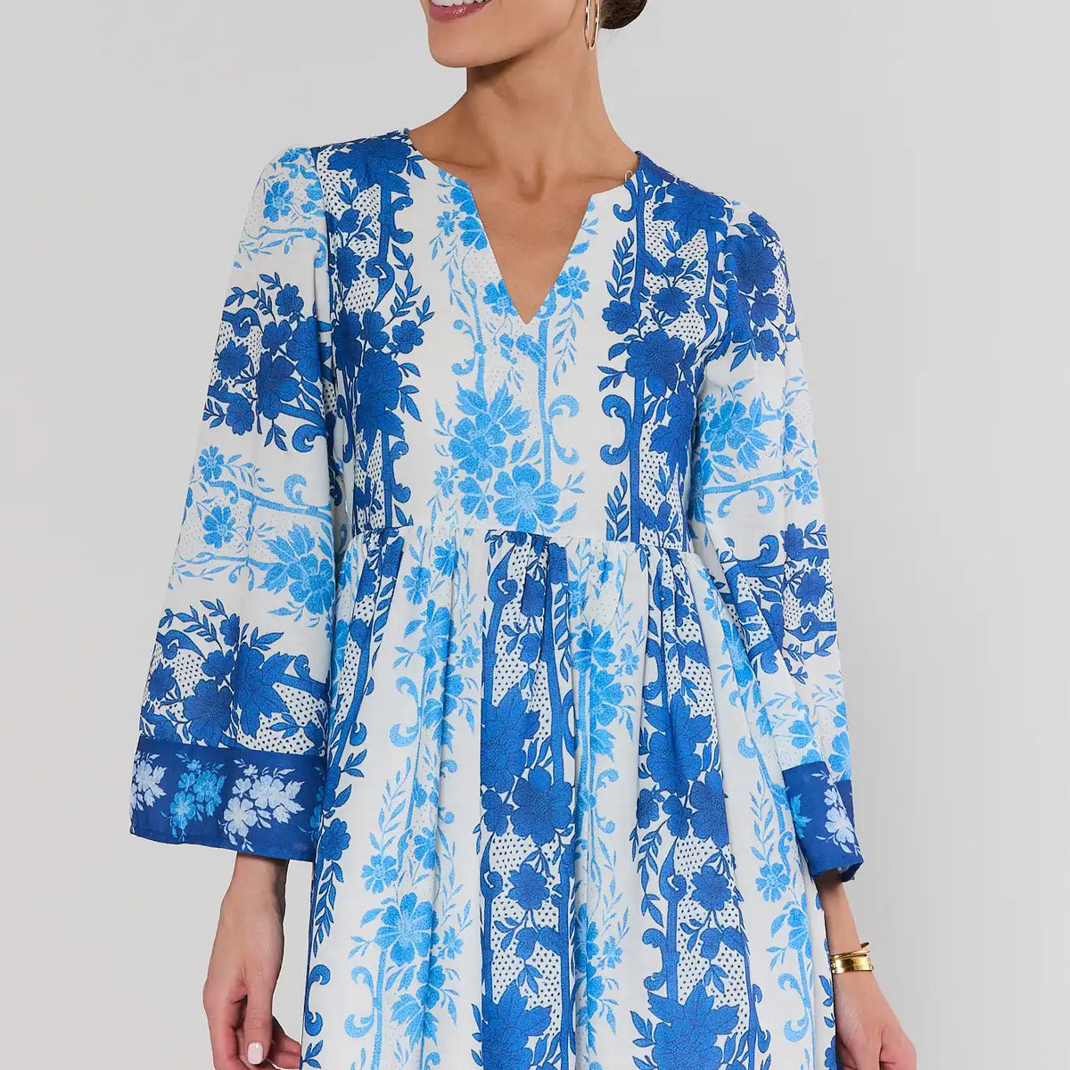 Blue Mixed Floral Print Short Dress