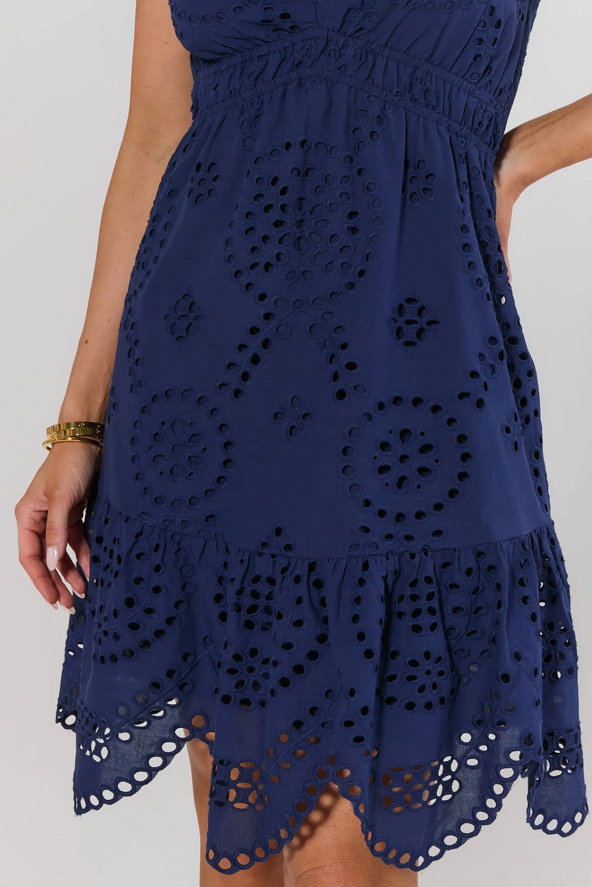 Navy Eyelet Short Dress