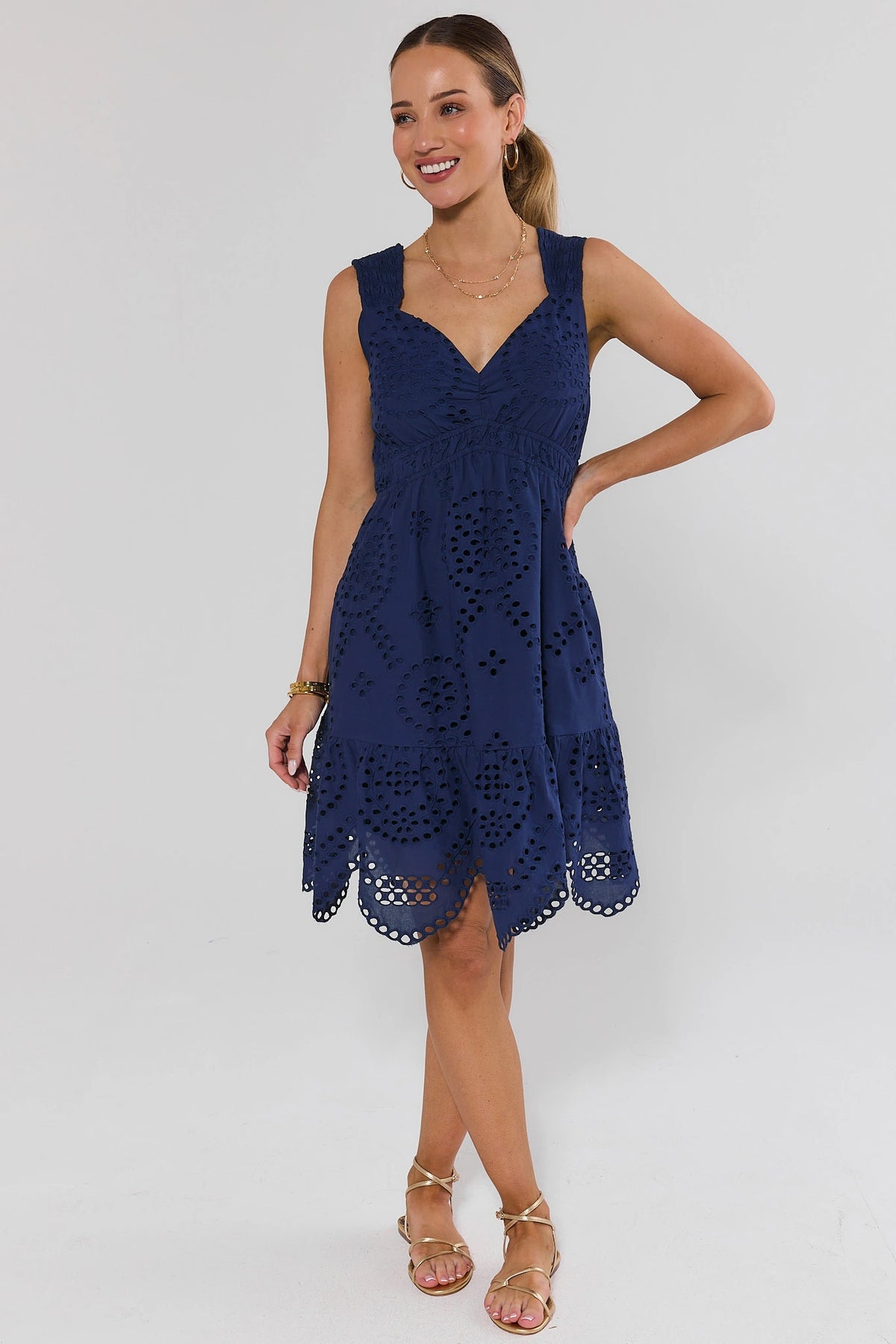 Navy Eyelet Short Dress | Avara