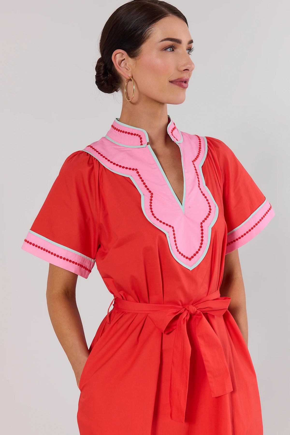 Orange Midi Dress with Contrast Trim | Avara
