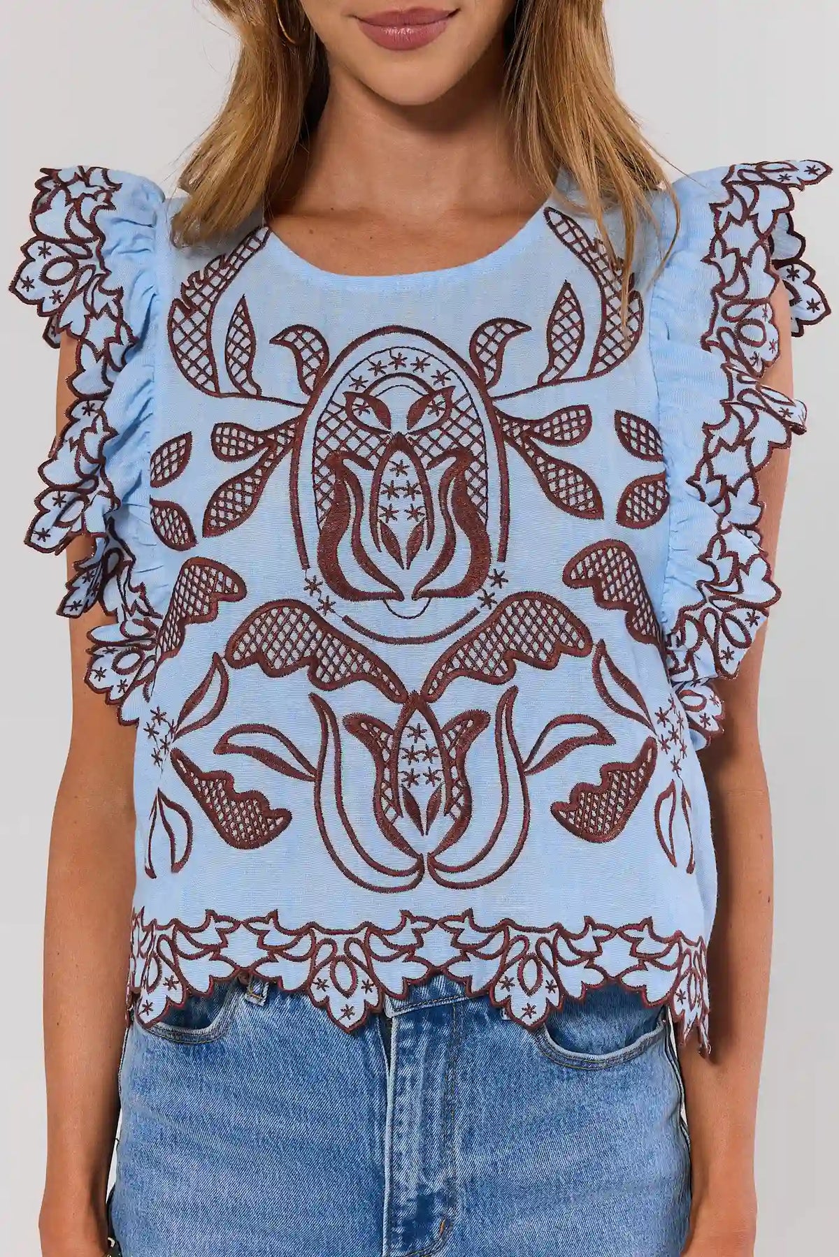 Women's Blue Embroidered Top | Avara | Avara