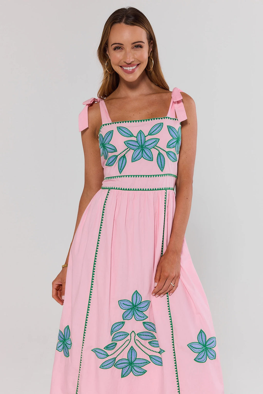 Pink Embroidered Midi Dress by THML