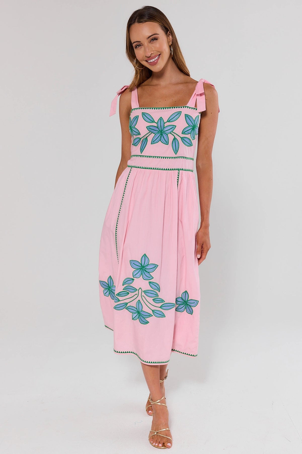 Pink Embroidered Midi Dress by THML