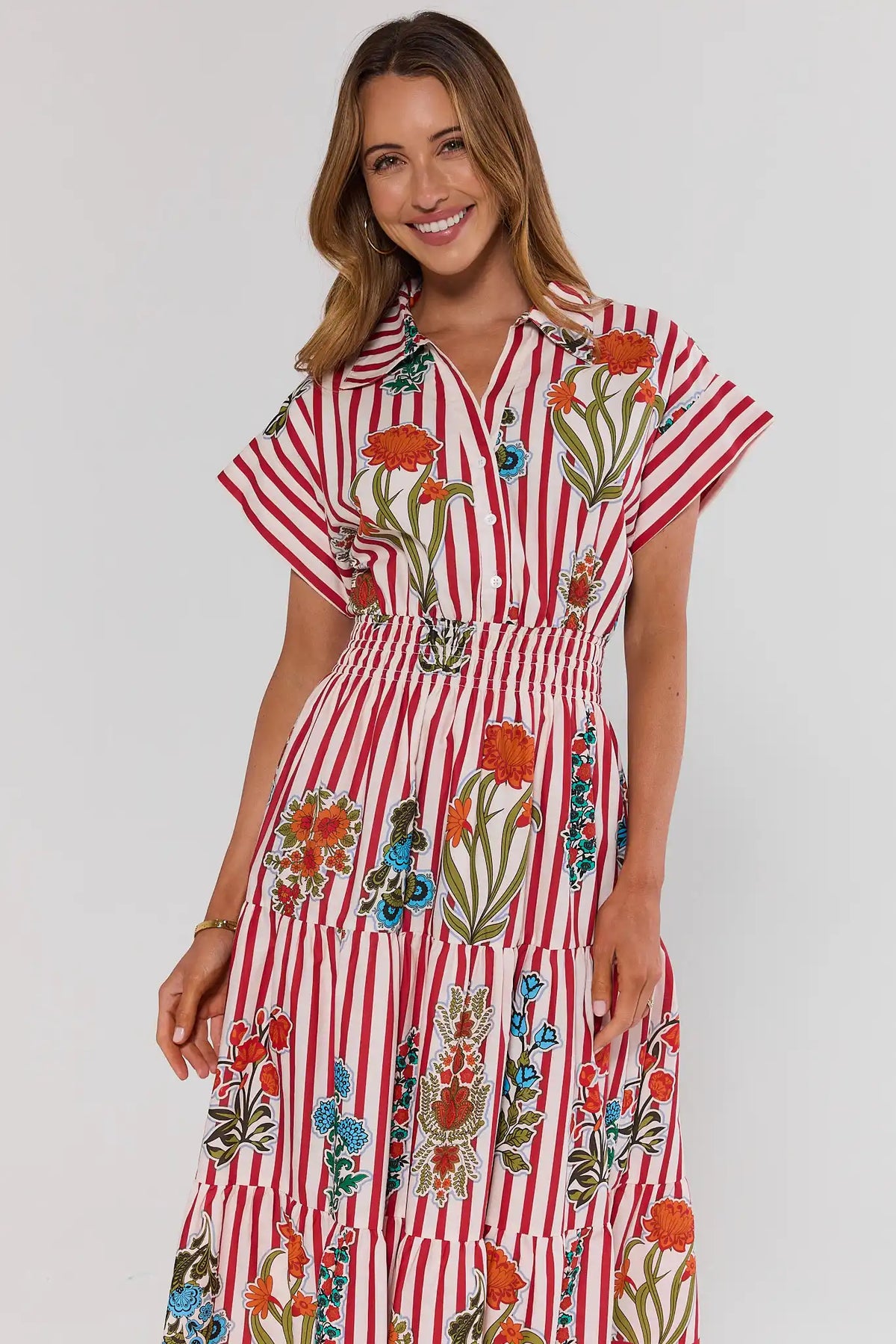red and white floral midi dress Jess Crepe Opulent Floral Midi Tea Dress