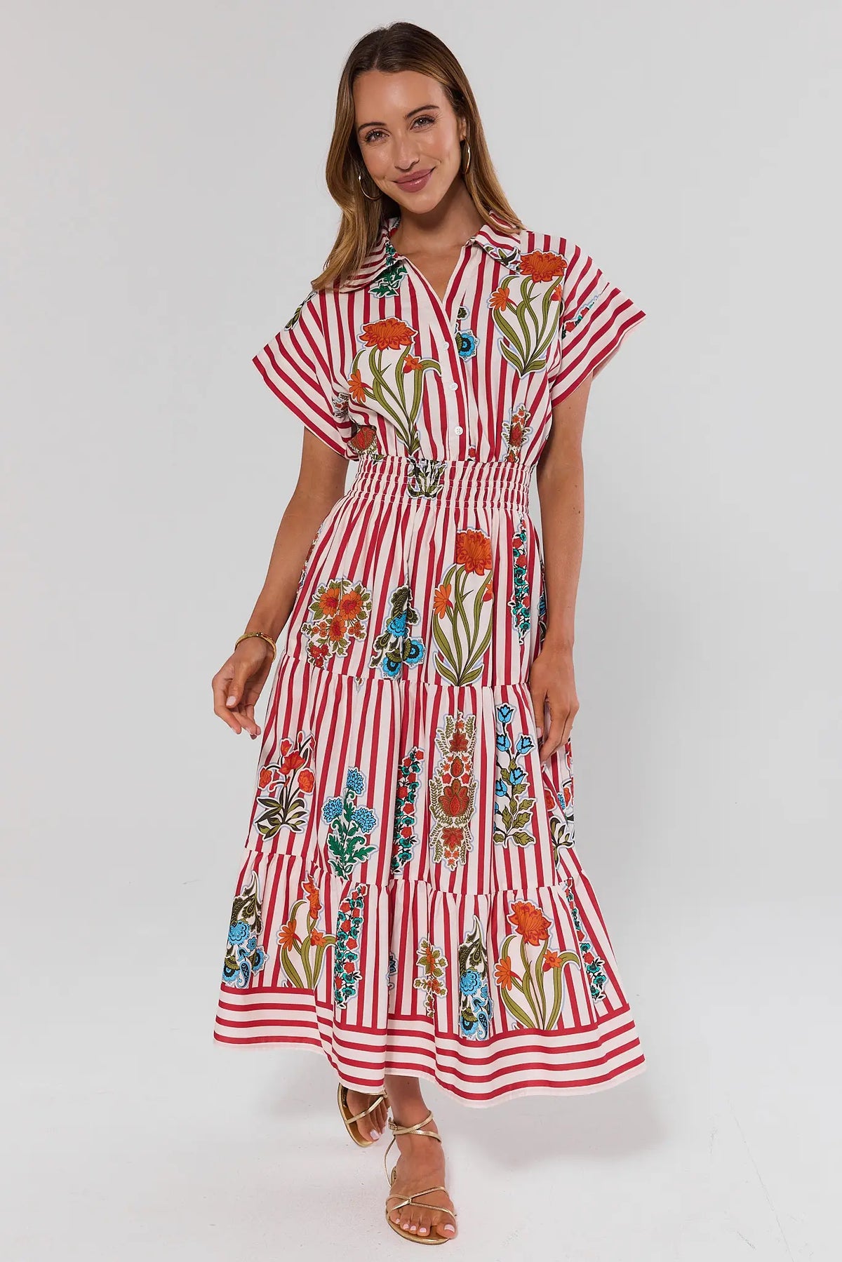 Red Stripe Floral Midi Dress | Avara