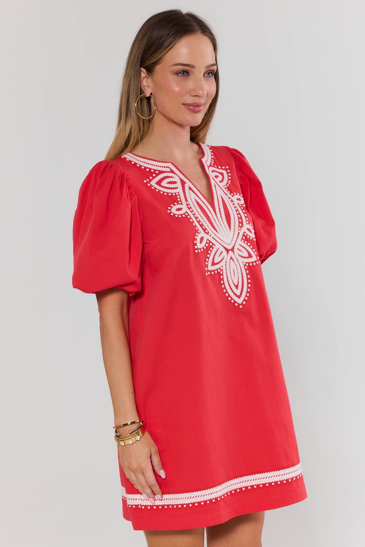 Roxanne Red Embroidered Short Dress