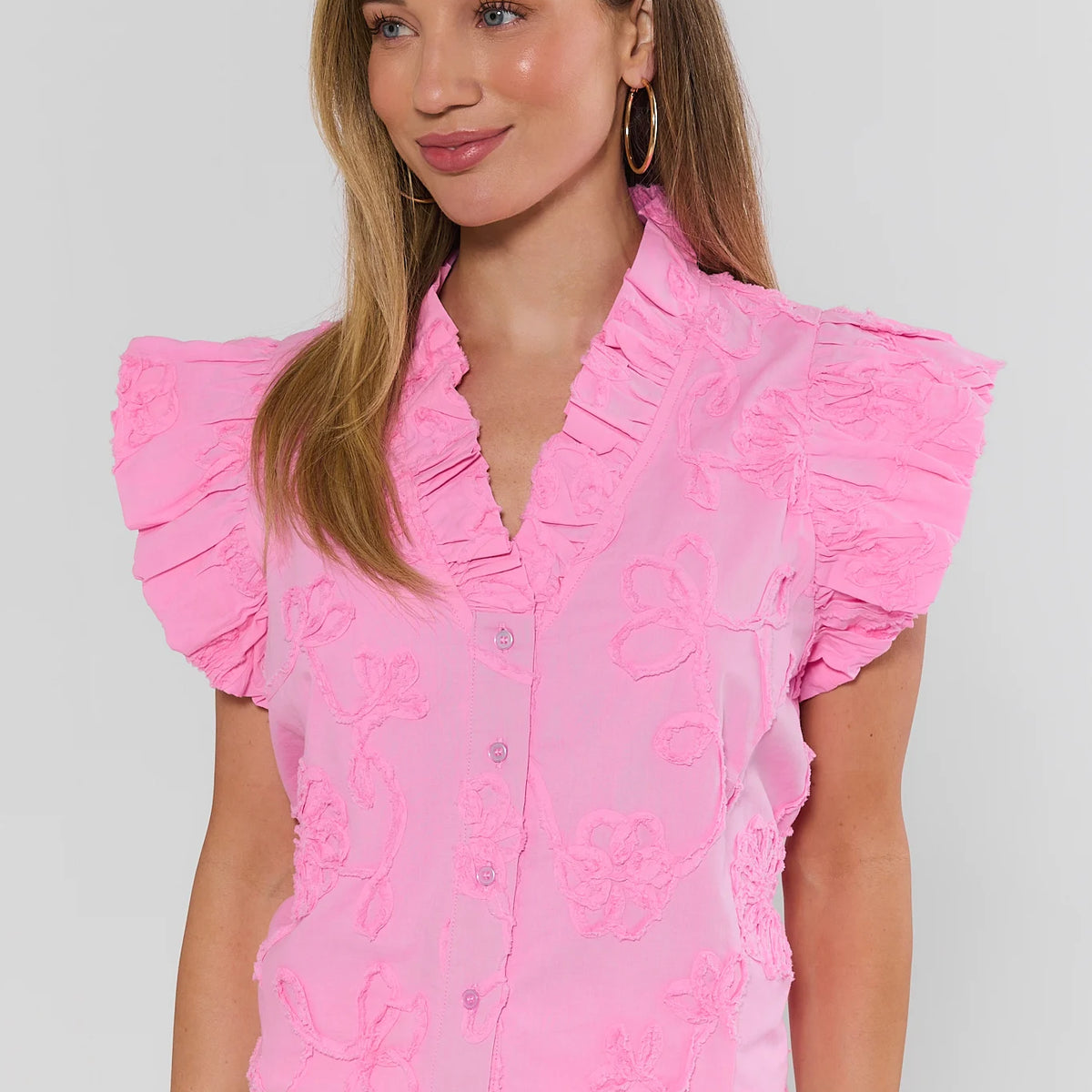 トップス whip cream frill blouse Pink S Sandra Light Pink Textured Top | Avara