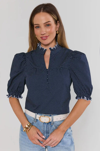 Navy Polka Dot Puff Sleeve Top | Avara | Avara