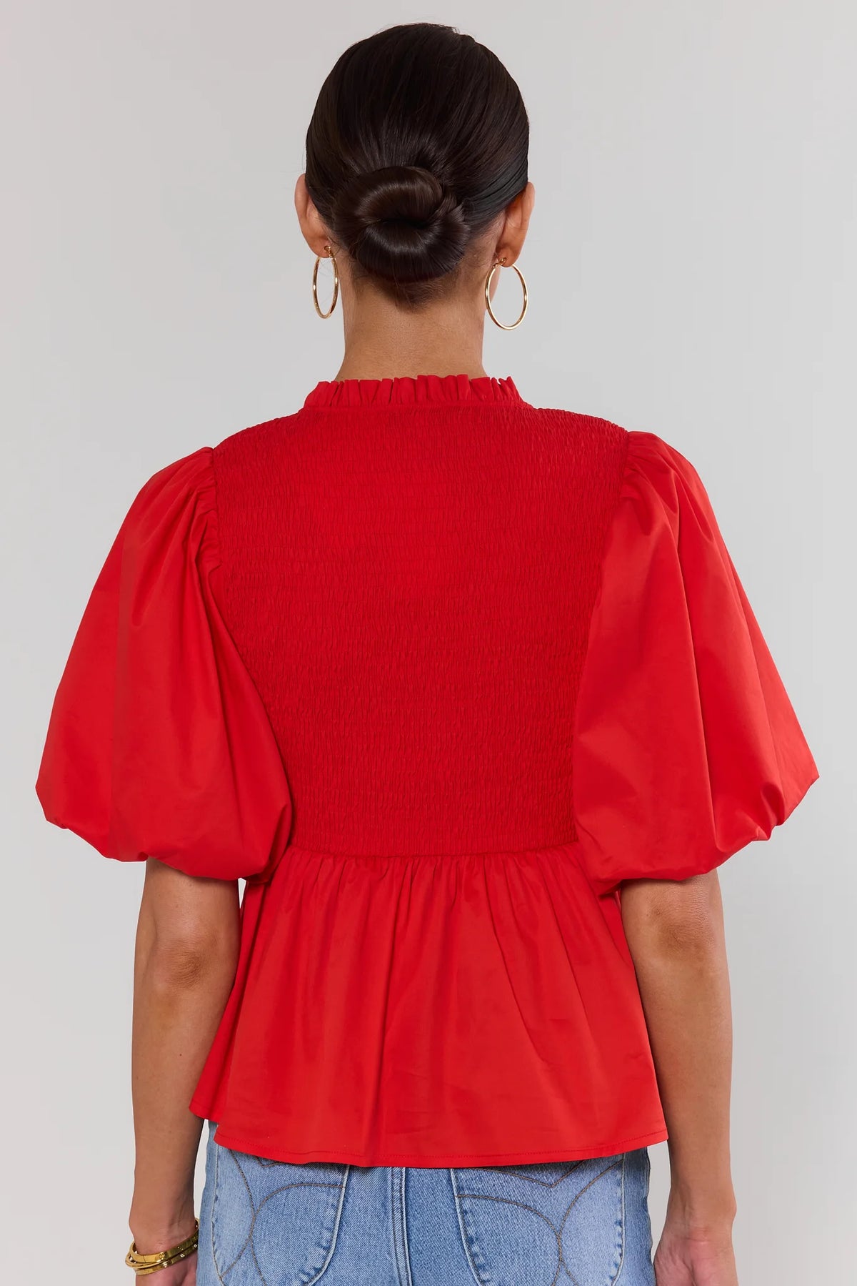 トップス POMIIIPARTAGE puff peplum variation tops Women's Red Smocked Peplum Top | Avara | Avara