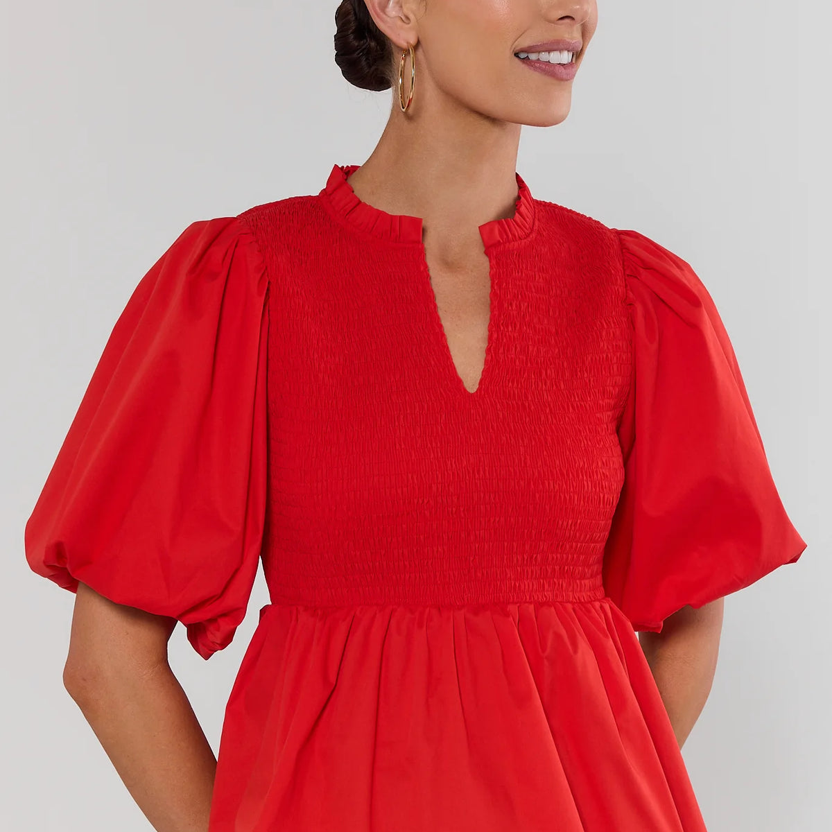 red long sleeve peplum dress Vibrant Red Satin Peplum Dress Long Sleeves