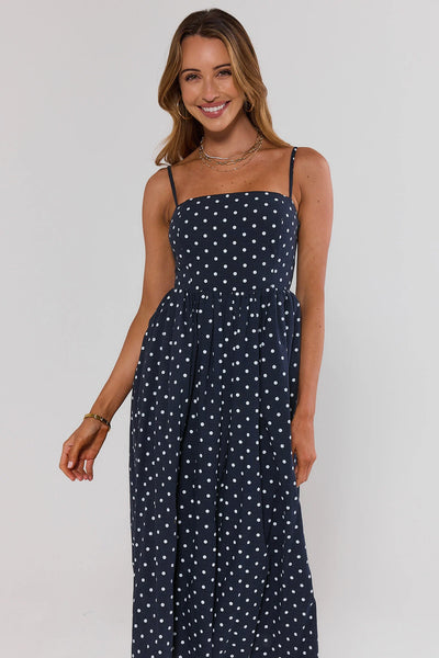 Navy Polka Dot Midi Dress | Women's Clothing