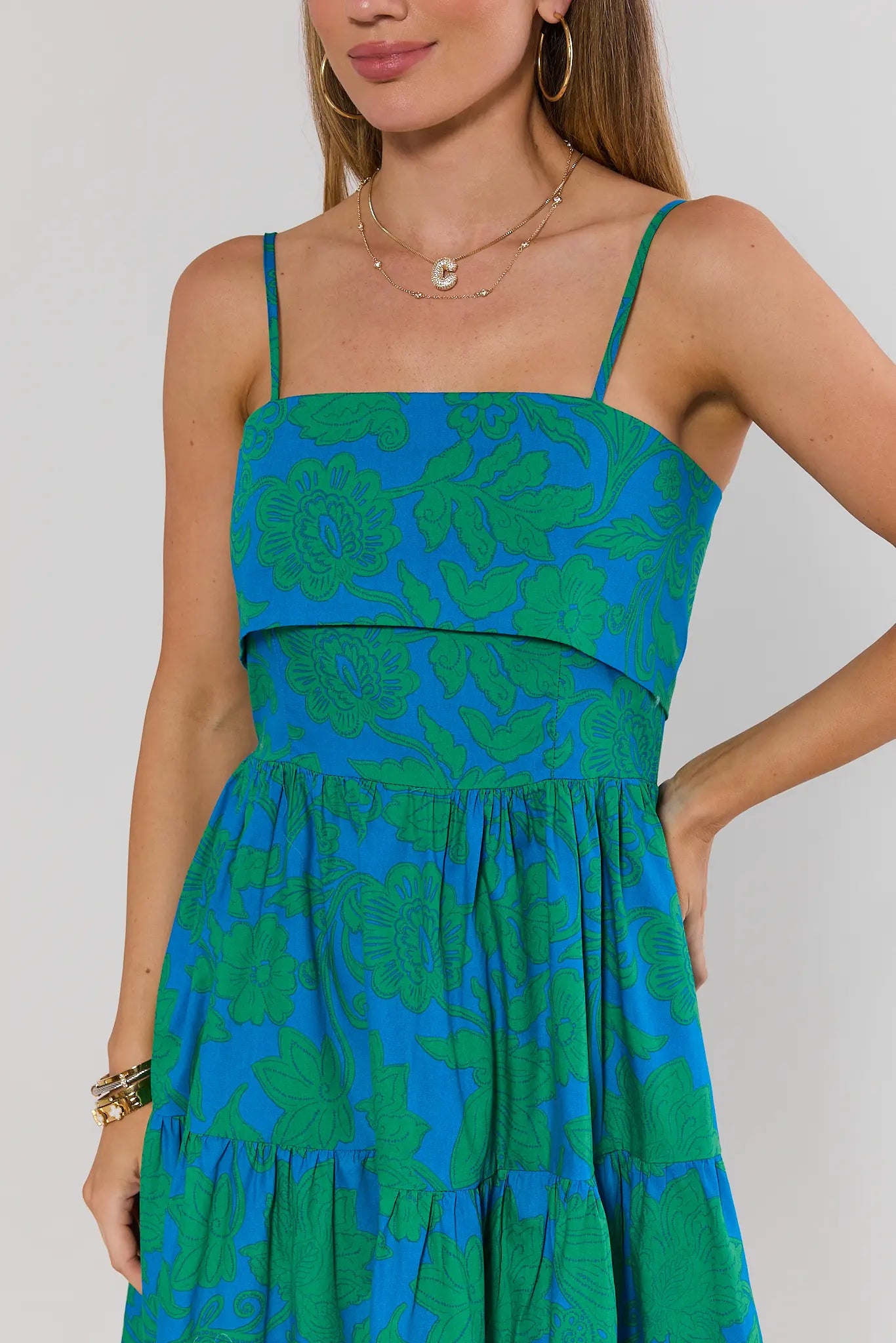 blue and green dress Blue Floral Print Midi Dress