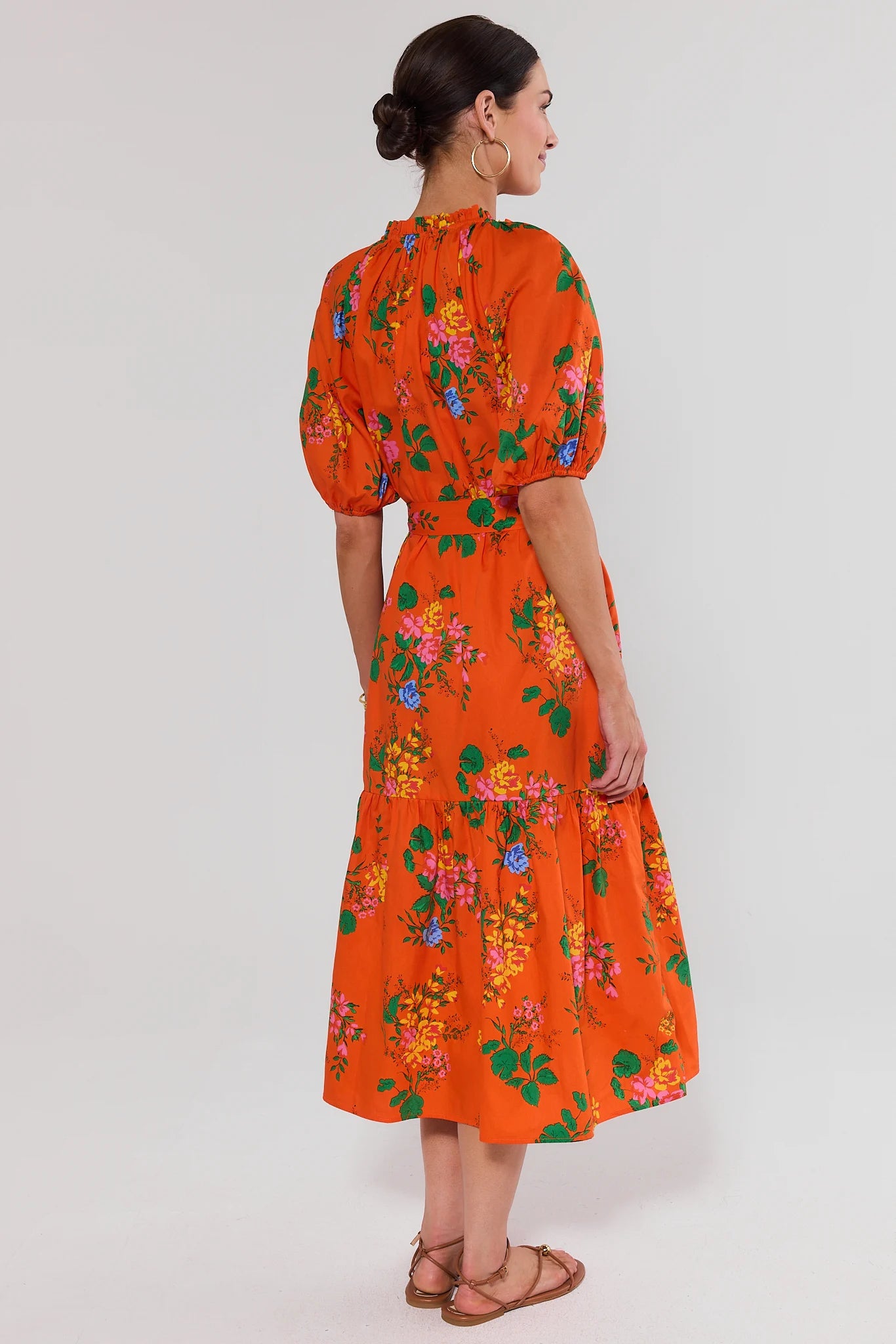 orange and white floral dress Anita Orange Floral Print Midi Dress | Women's Clothing