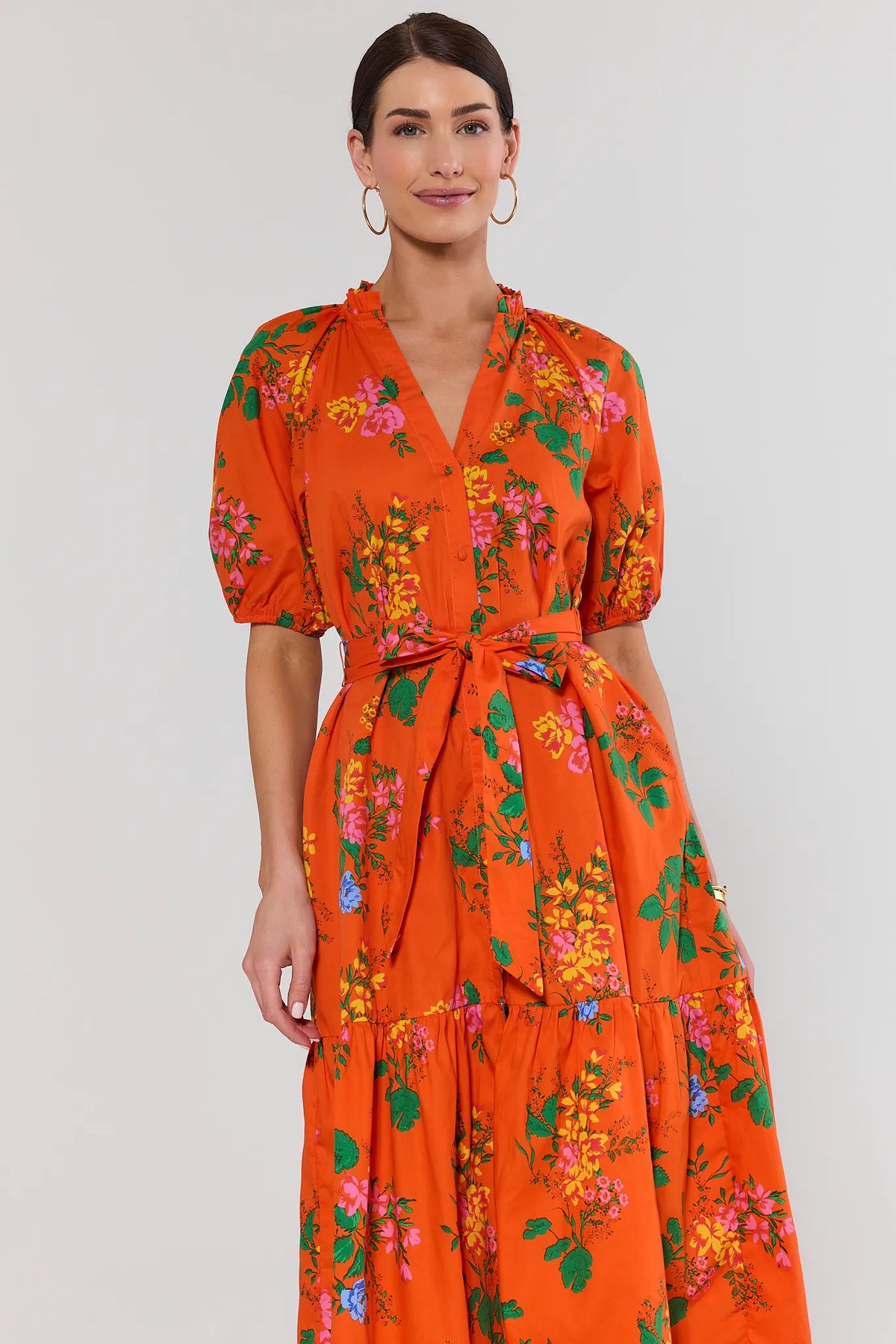 Anita Orange Floral Print Midi Dress | Women's Clothing