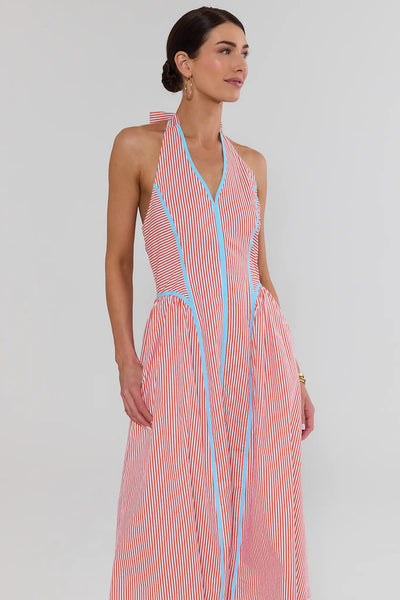 Orange Striped Halter Midi Dress | Avara