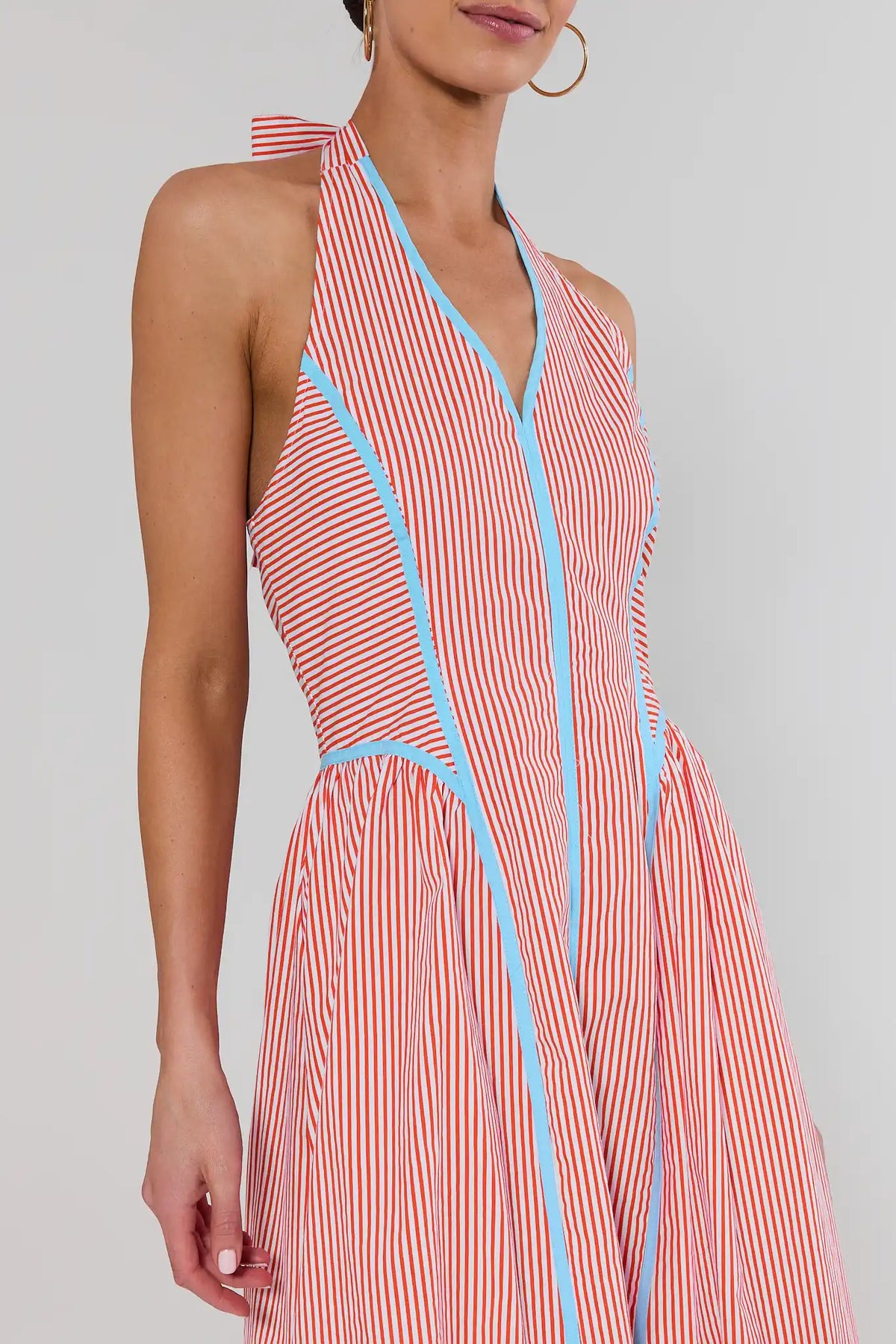 Orange Striped Halter Midi Dress